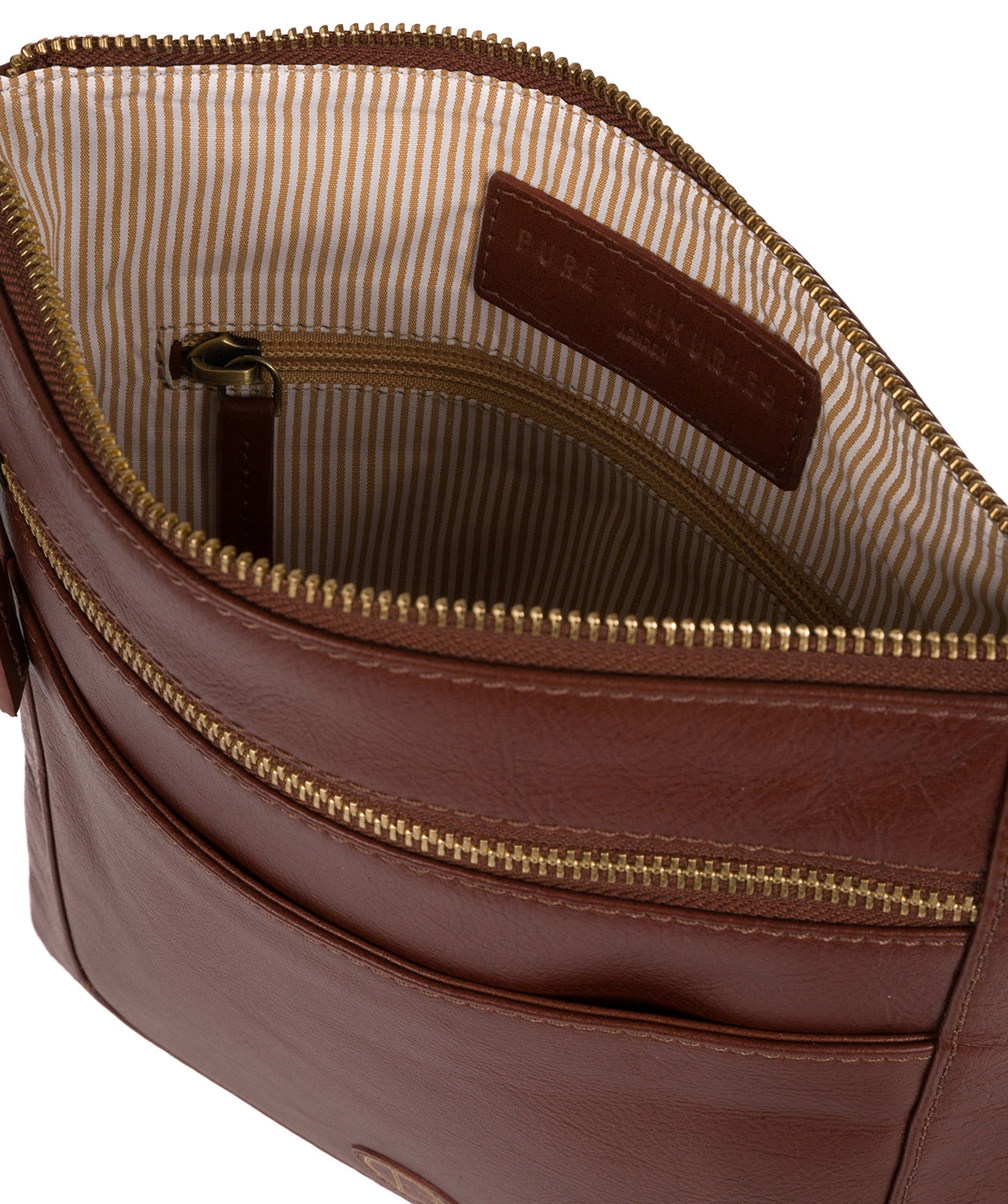 'Bray' Vintage Cognac Leather Cross Body Bag Pure Luxuries London