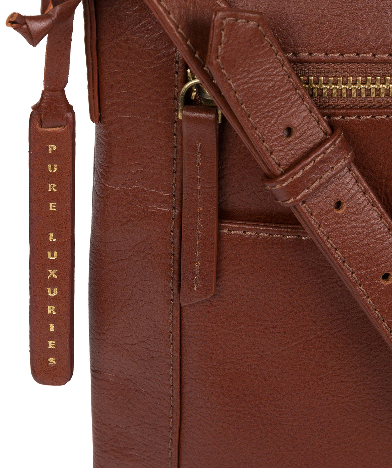 'Bray' Vintage Cognac Leather Cross Body Bag Pure Luxuries London
