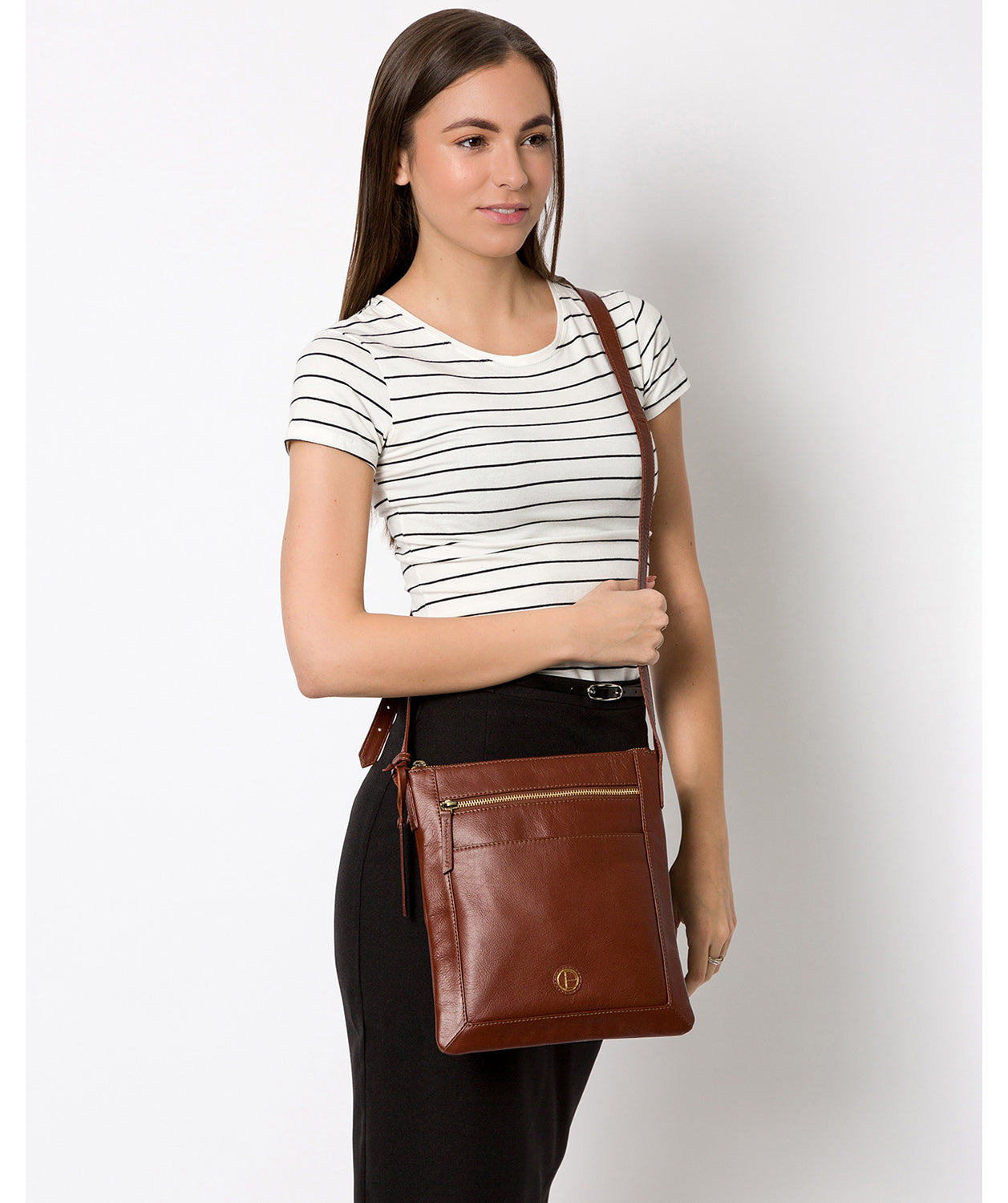 'Bray' Vintage Cognac Leather Cross Body Bag Pure Luxuries London