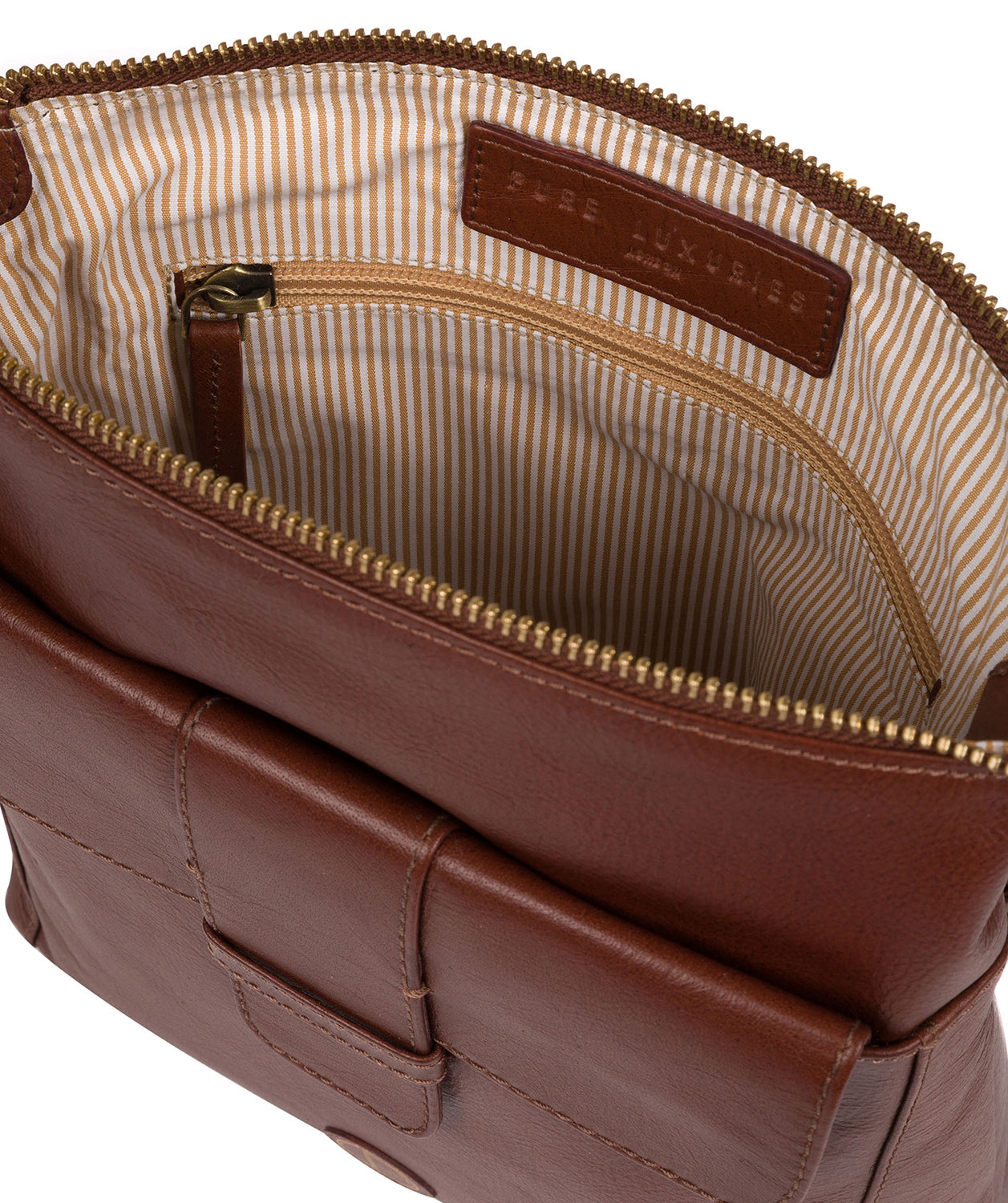 'Lancaster' Vintage Cognac Leather Cross Body Bag Pure Luxuries London