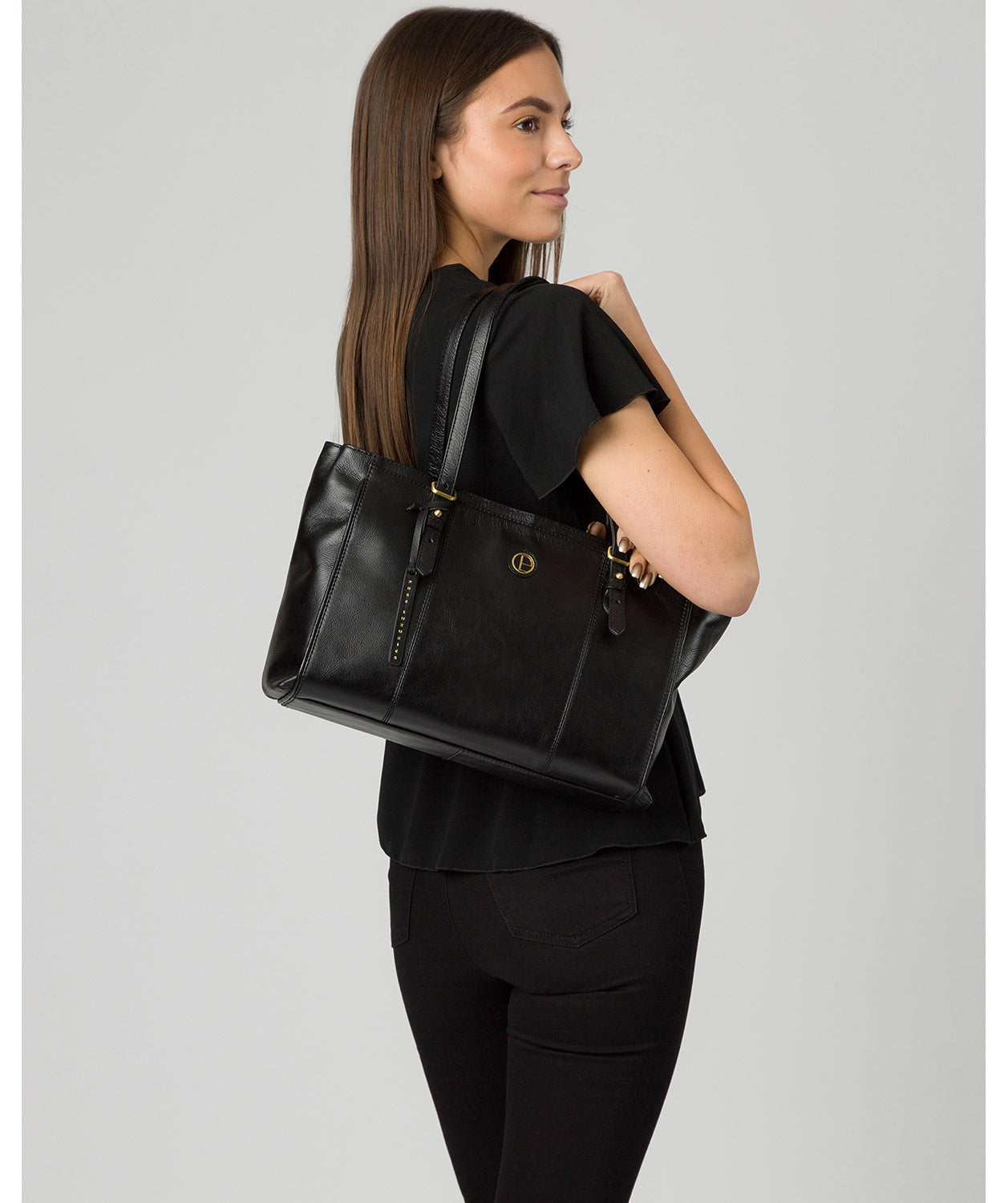 'Wollerton' Vintage Black Leather Tote Bag image 2