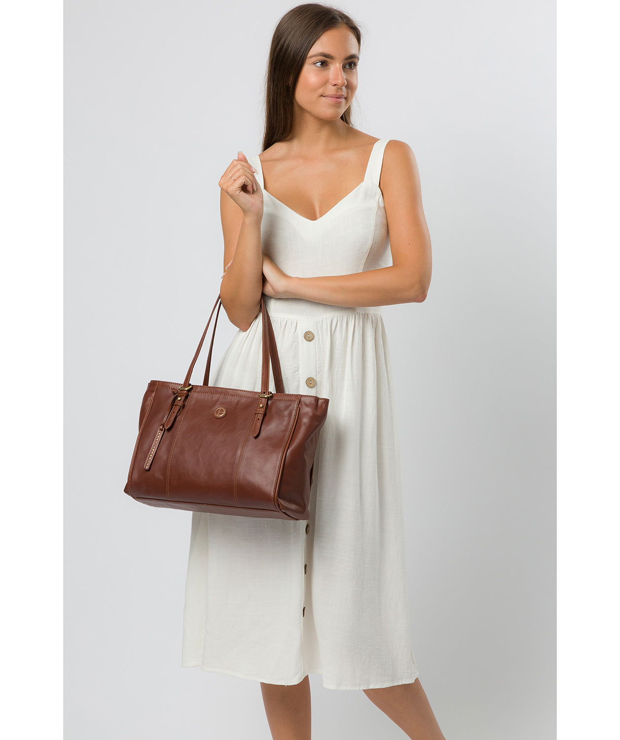 'Wollerton' Vintage Cognac Leather Tote Bag image 2