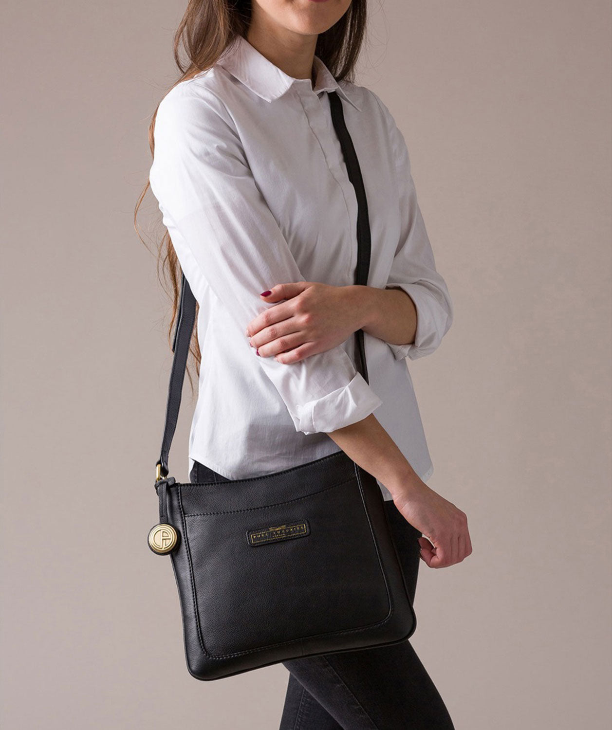 'Kara' Black Leather Cross Body Bag