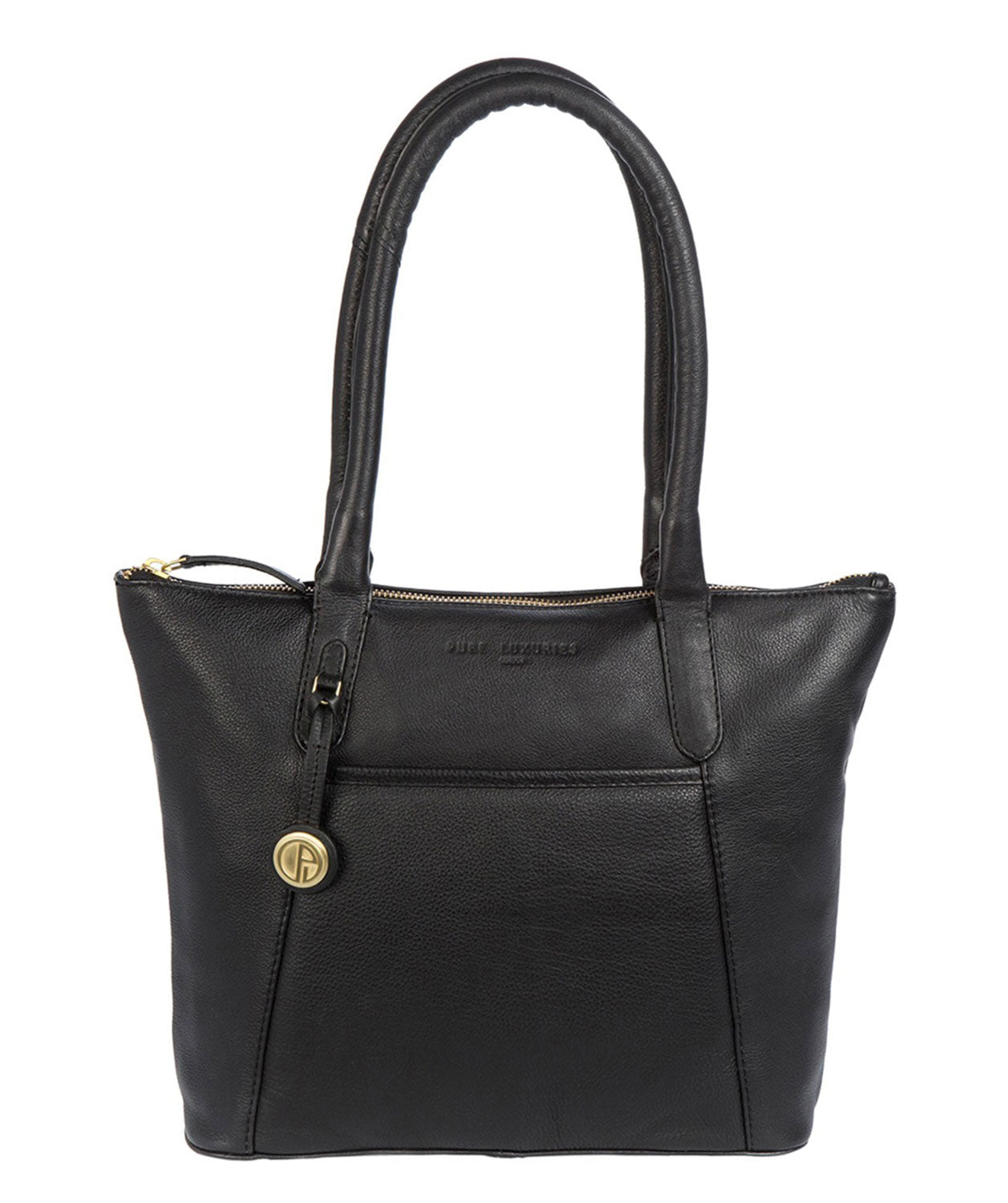 'Alnwick' Black Leather & Gold-Coloured Detail Small Tote