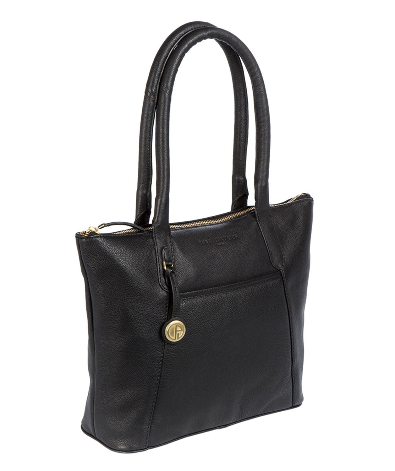'Alnwick' Black Leather & Gold-Coloured Detail Small Tote