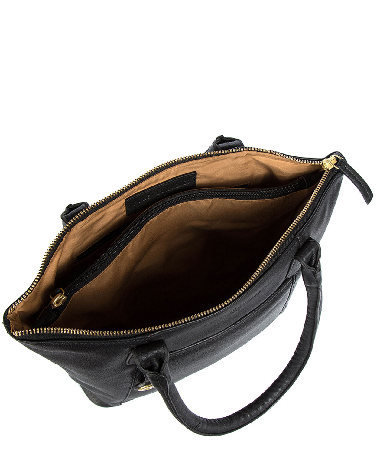 'Alnwick' Black Leather & Gold-Coloured Detail Small Tote