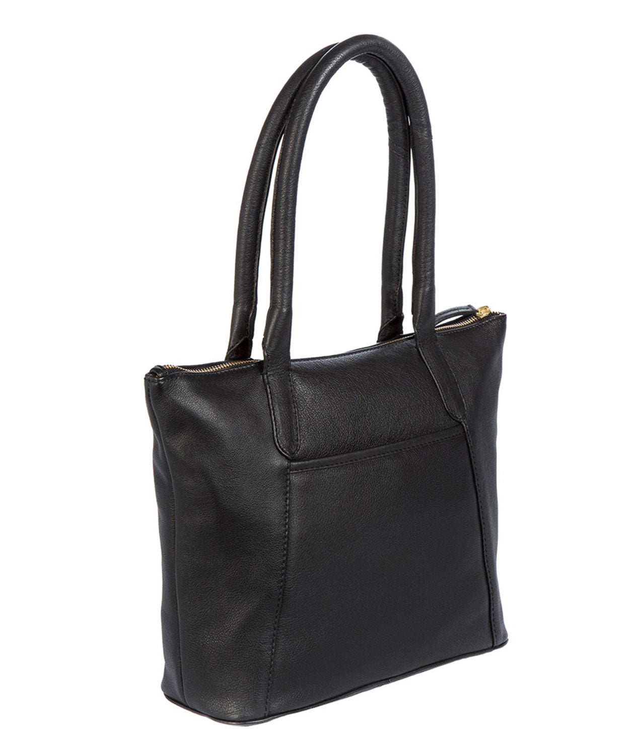 'Alnwick' Black Leather & Gold-Coloured Detail Small Tote