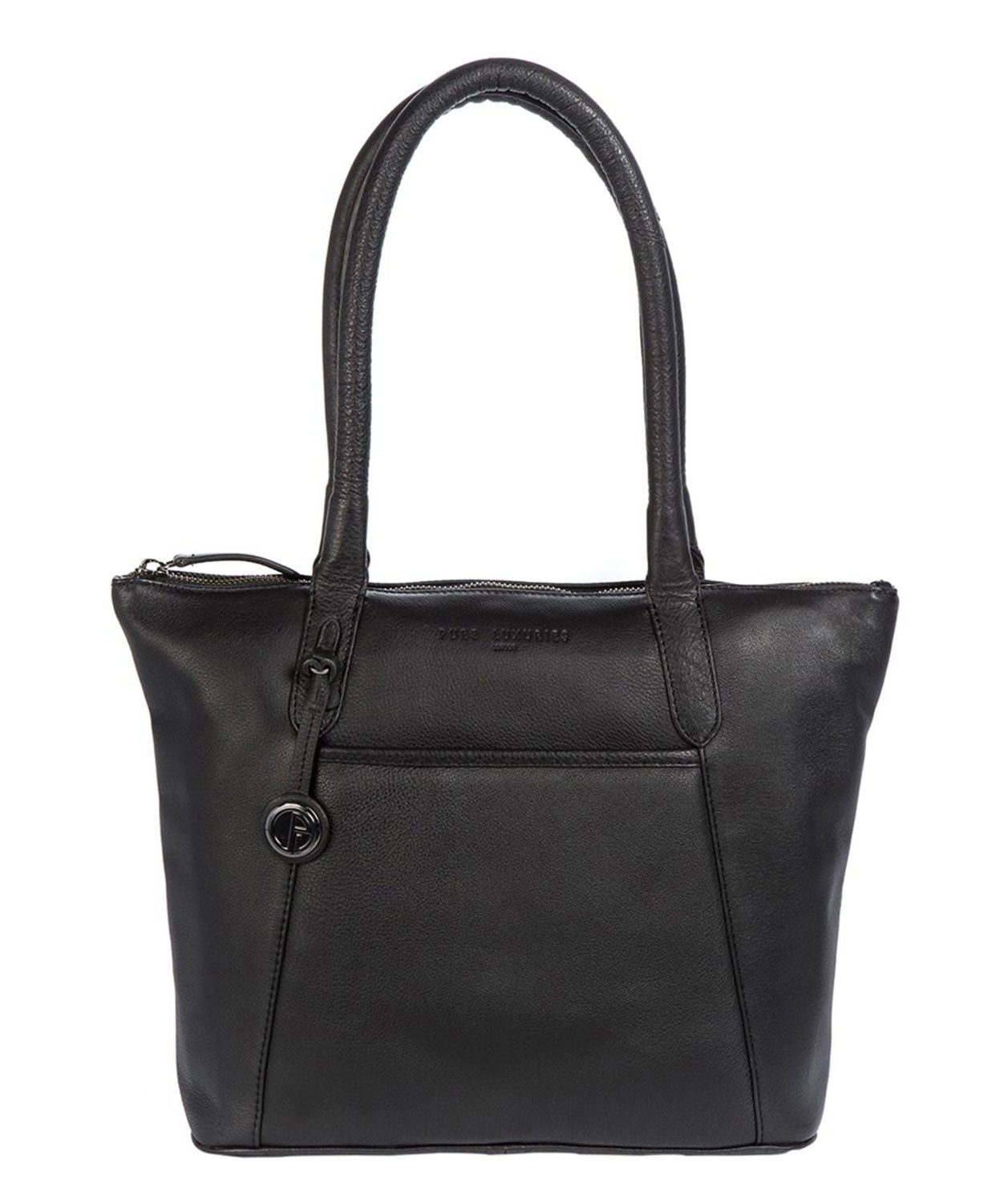 'Alnwick' Black Leather & Platinum-Coloured Detail Small Tote