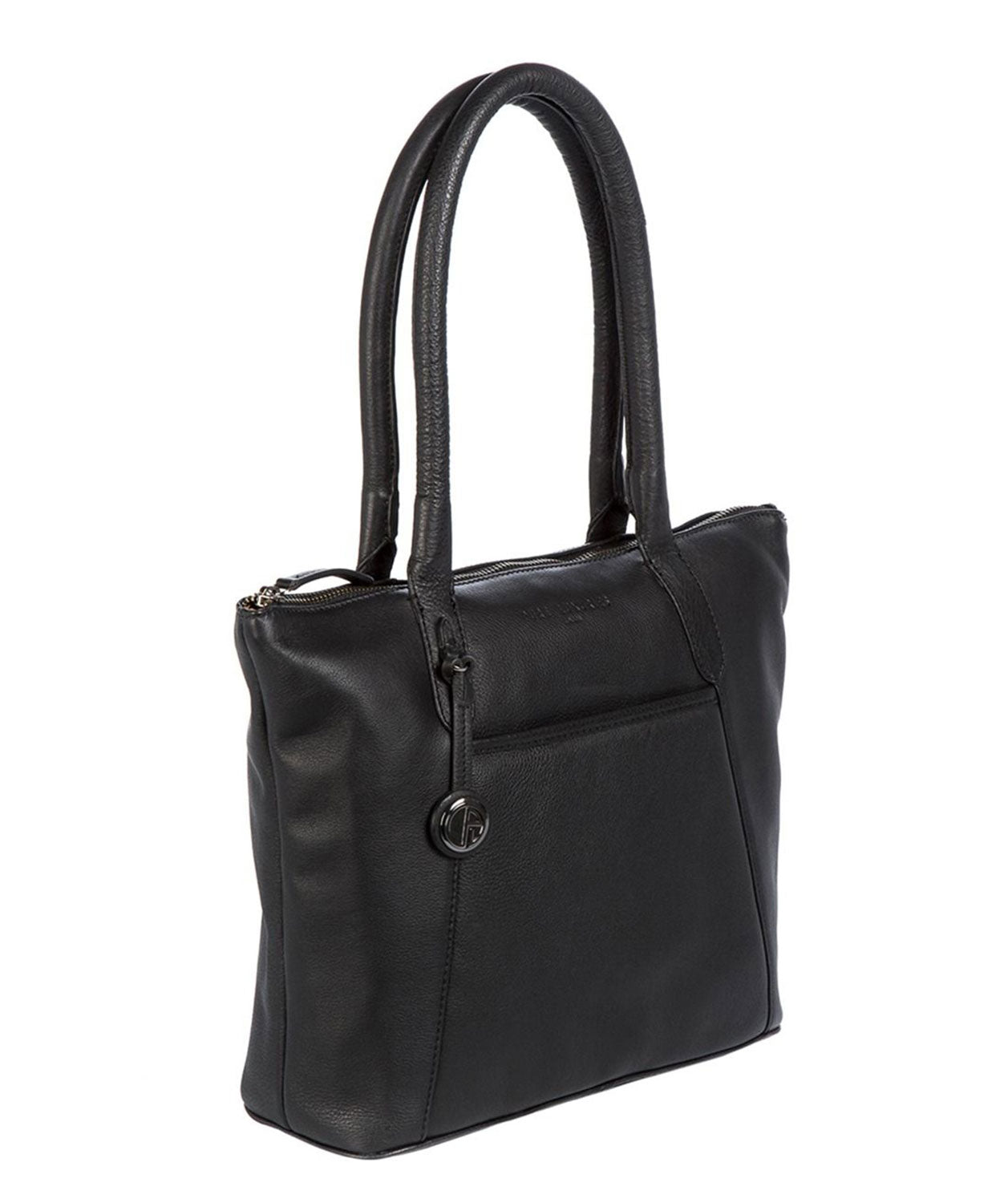 'Alnwick' Black Leather & Platinum-Coloured Detail Small Tote