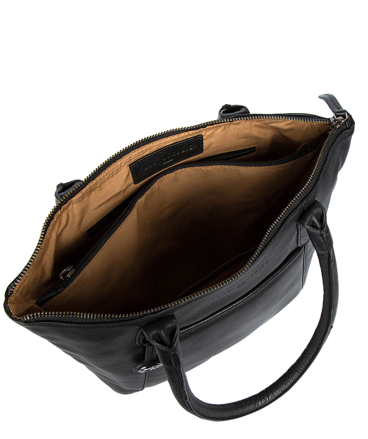 'Alnwick' Black Leather & Platinum-Coloured Detail Small Tote