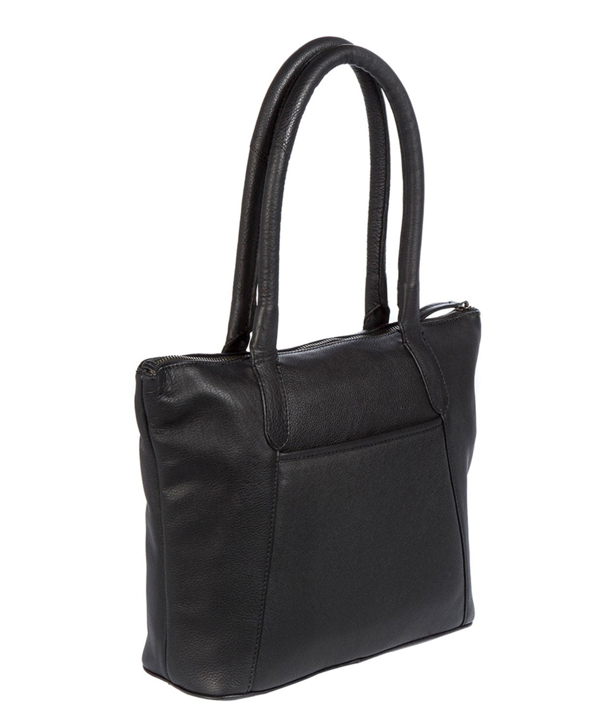 'Alnwick' Black Leather & Platinum-Coloured Detail Small Tote