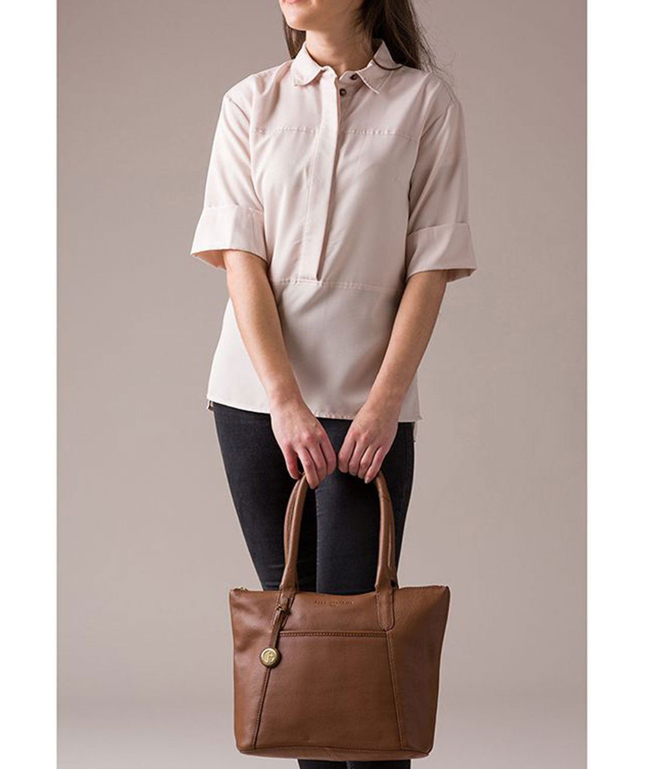 'Alnwick' Tan & Gold-Coloured Detail Small Tote