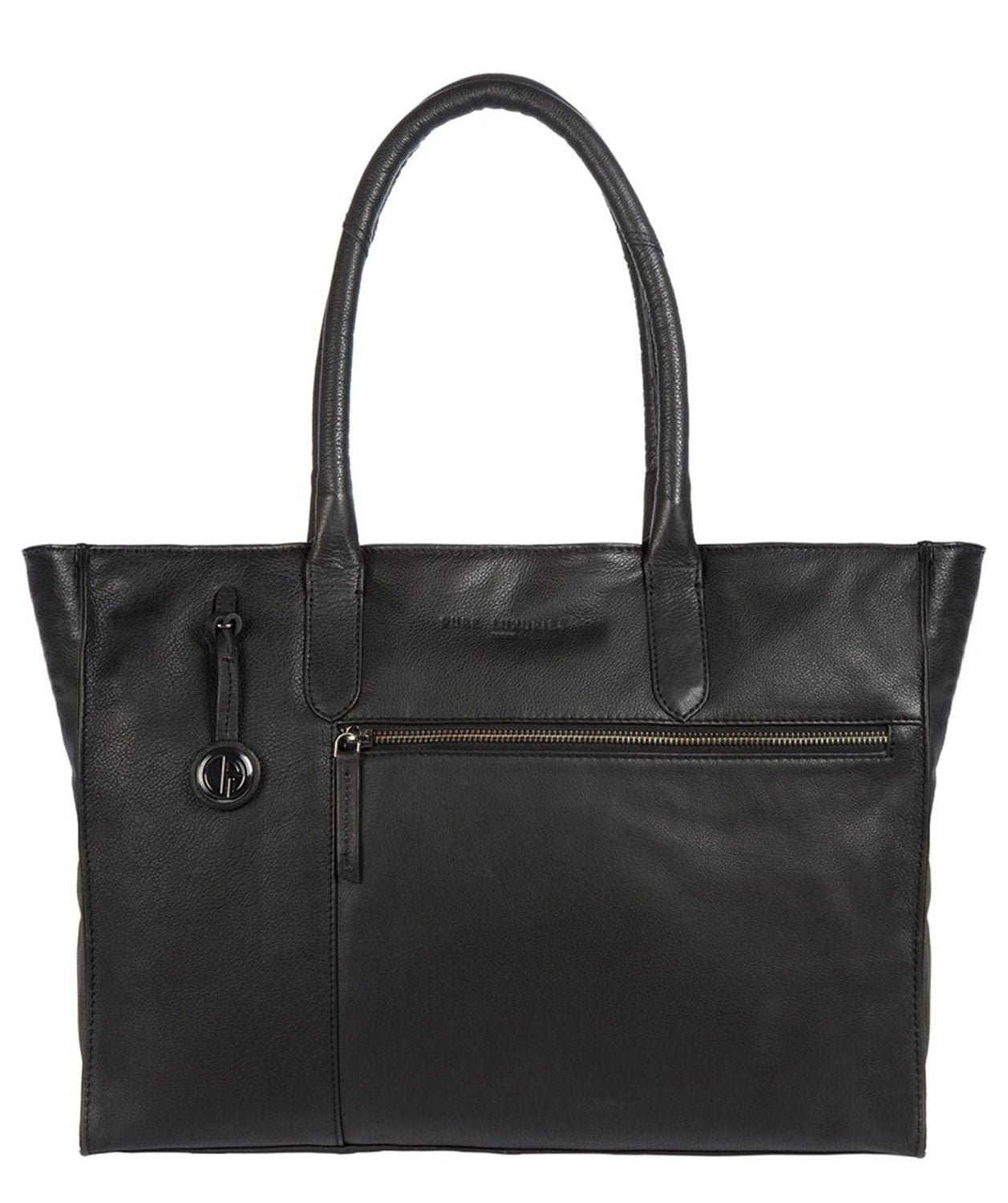 'Bexley' Black Leather & Platinum-Coloured Detail Leather Tote Bag