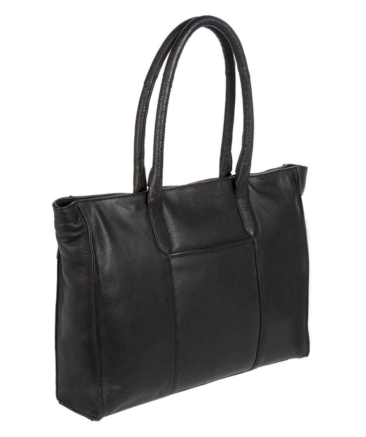 'Bexley' Black Leather & Platinum-Coloured Detail Leather Tote Bag