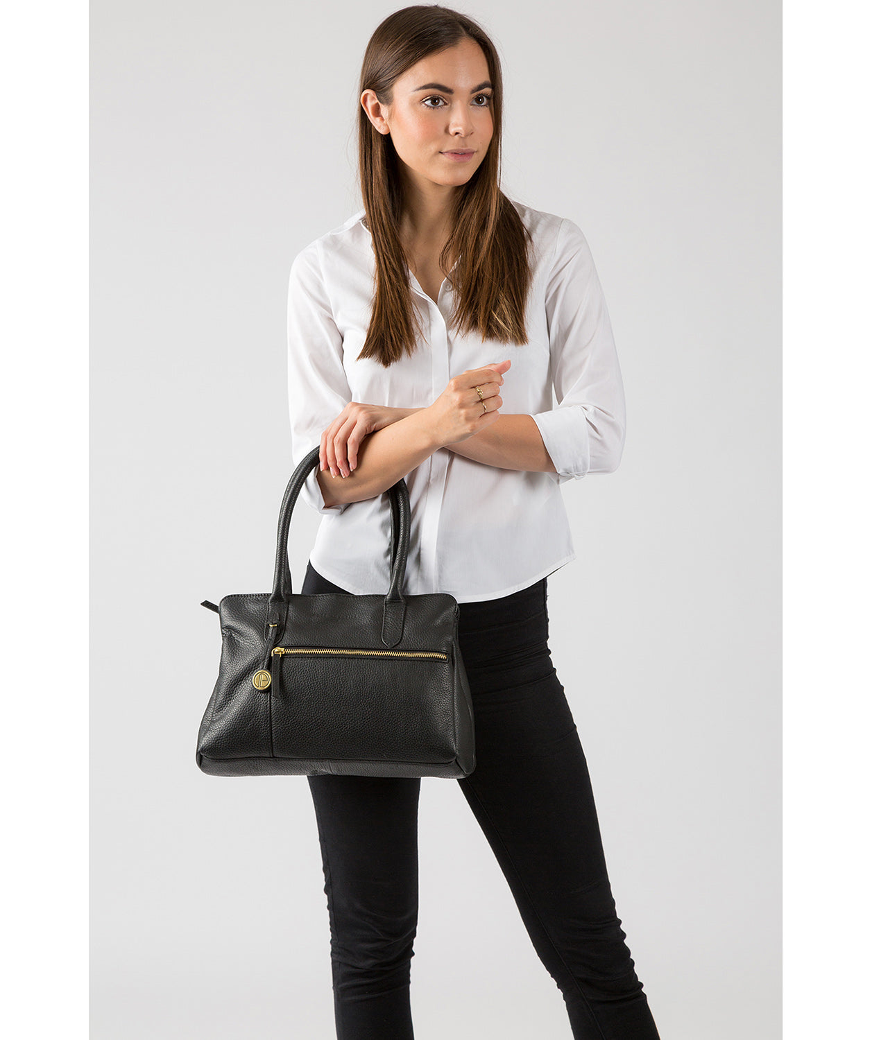 Darley' Black Leather & Gold-Coloured Detail Handbag
image 7