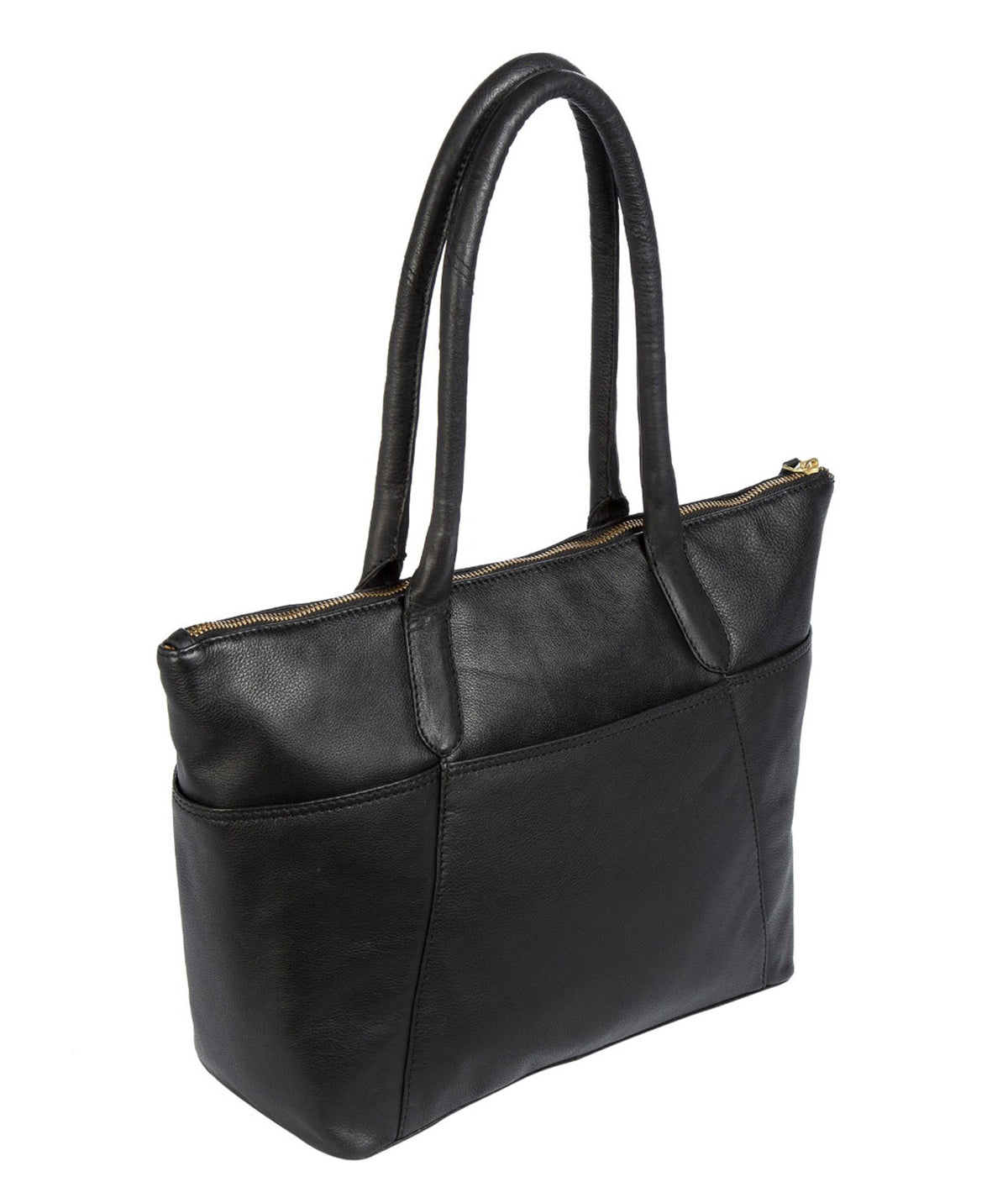 'Eton' Black Leather & Gold-Coloured Detail Leather Tote Bag