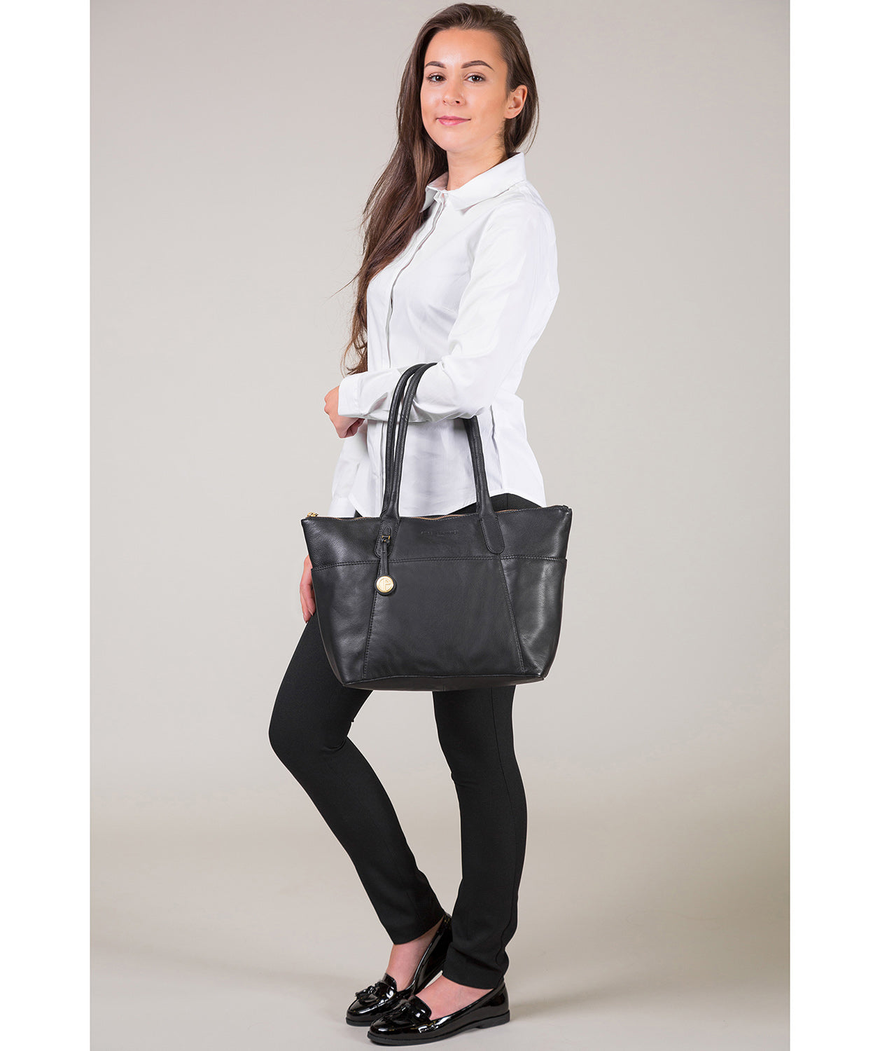 'Eton' Black Leather & Gold-Coloured Detail Leather Tote Bag image 2