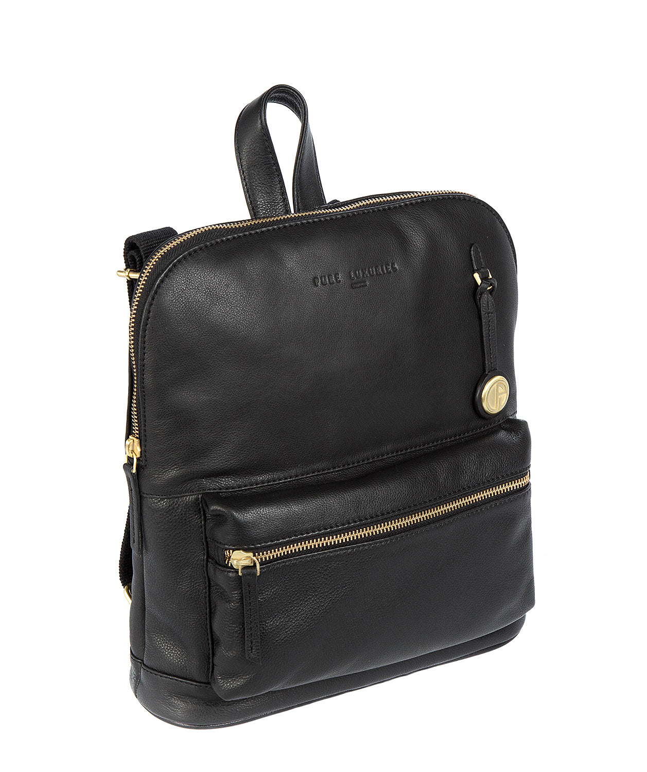 'Ingleby' Black Leather & Gold-Coloured Detail Backpack