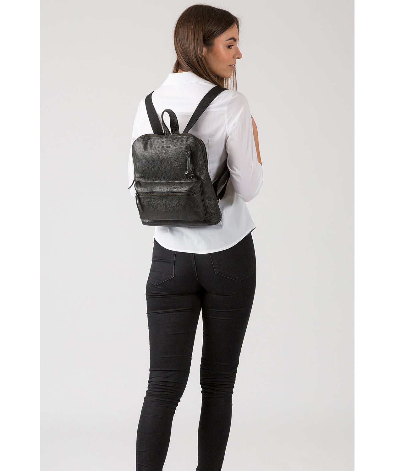 'Ingleby' Black & Platinum-Coloured Detail Leather Backpack
image 2
