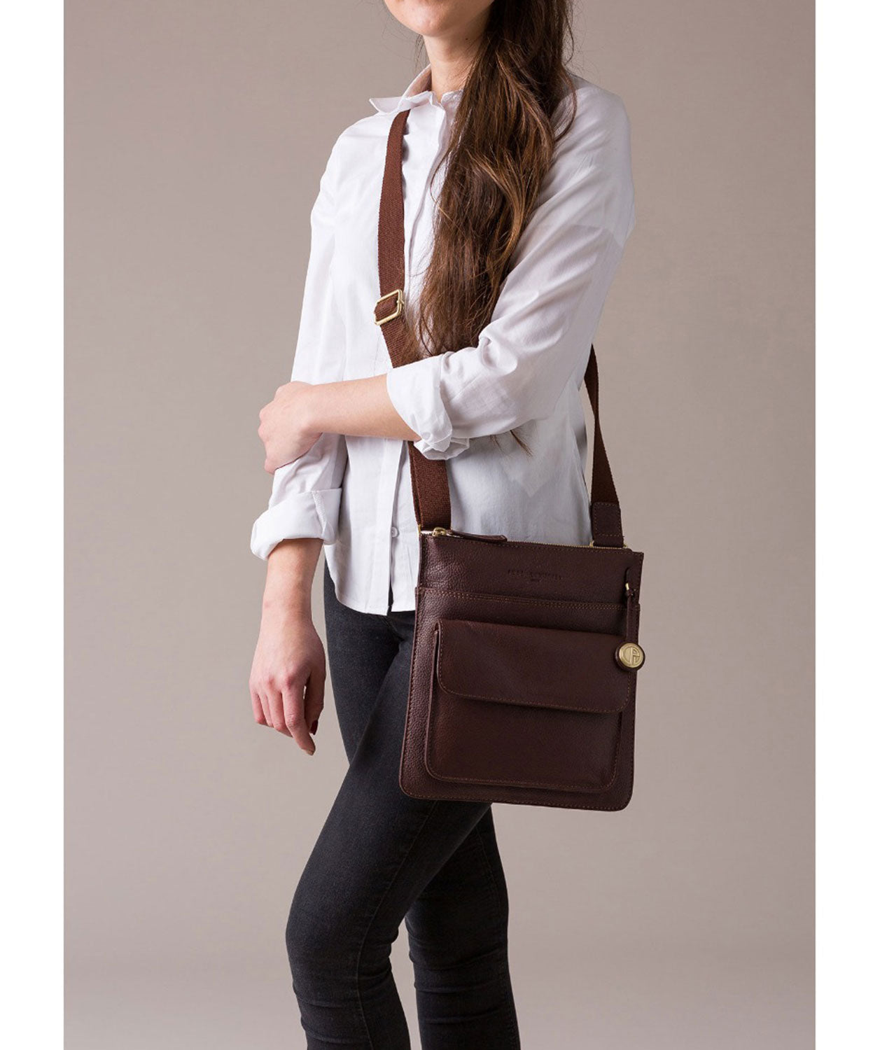 'Jarrow' Auburn & Gold-Coloured Detail Bag