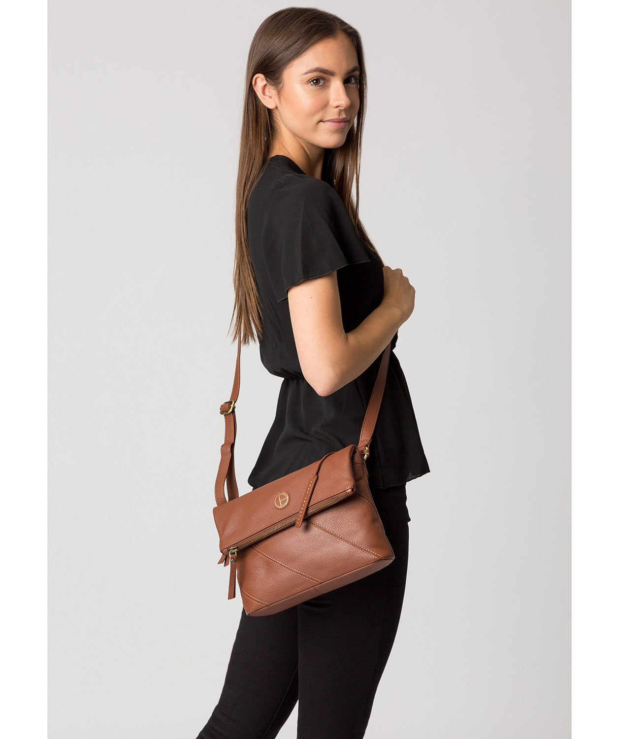 'Korin' Dark Tan Leather Cross Body Bag image 2