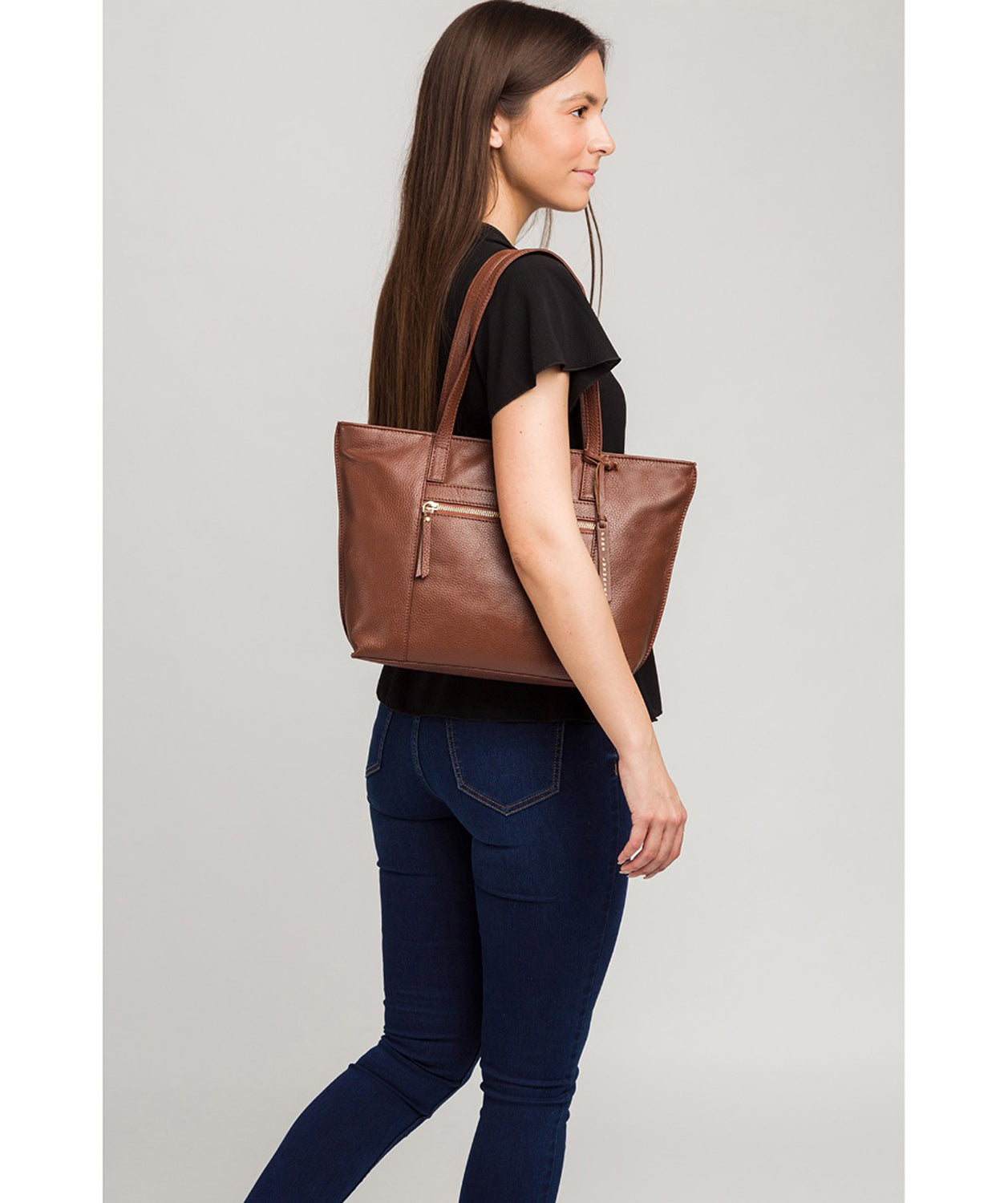 'Skye' Dark Tan Leather Tote Bag Pure Luxuries London