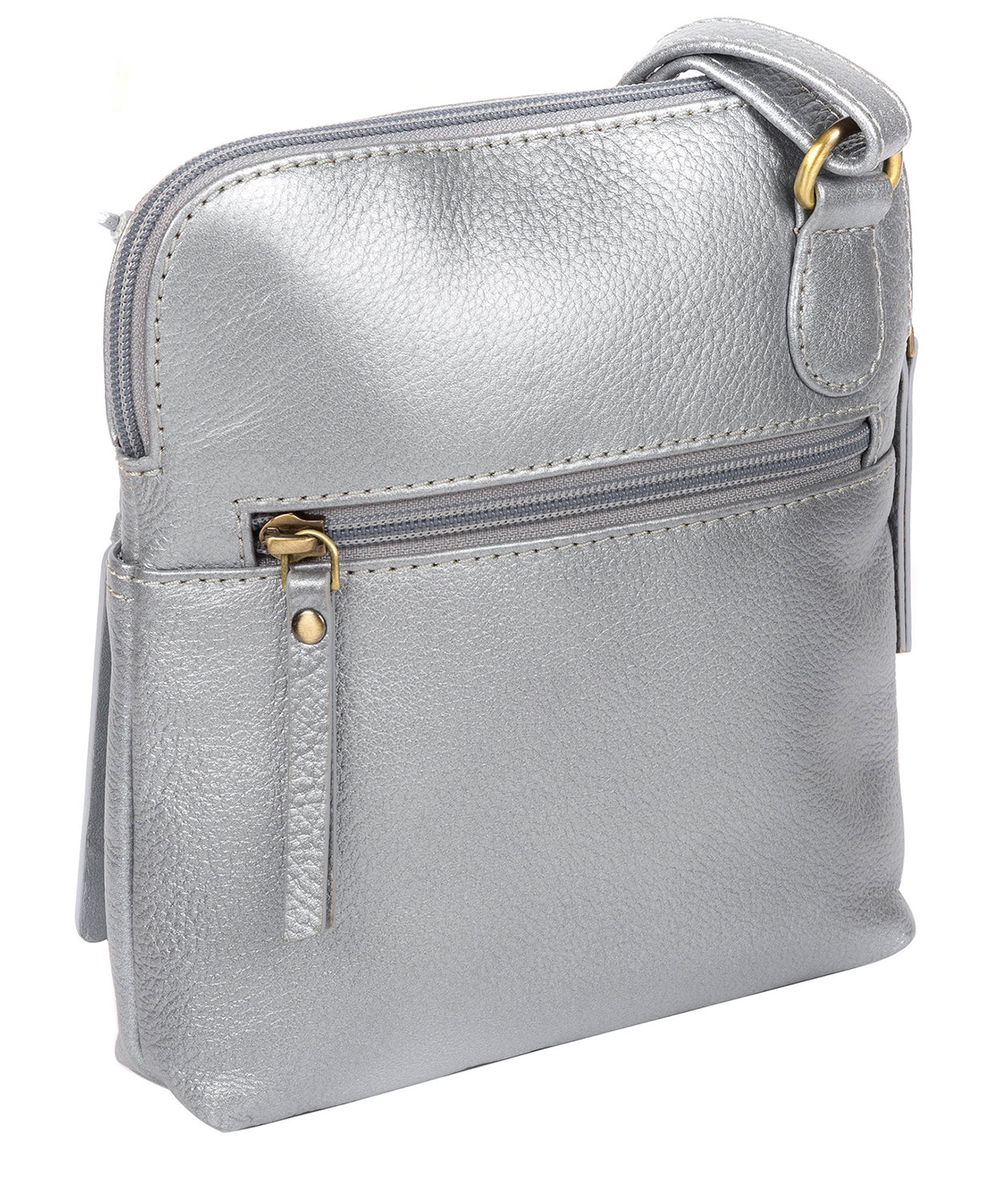 'Orsola' Metallic Silver Leather Cross Body Bag