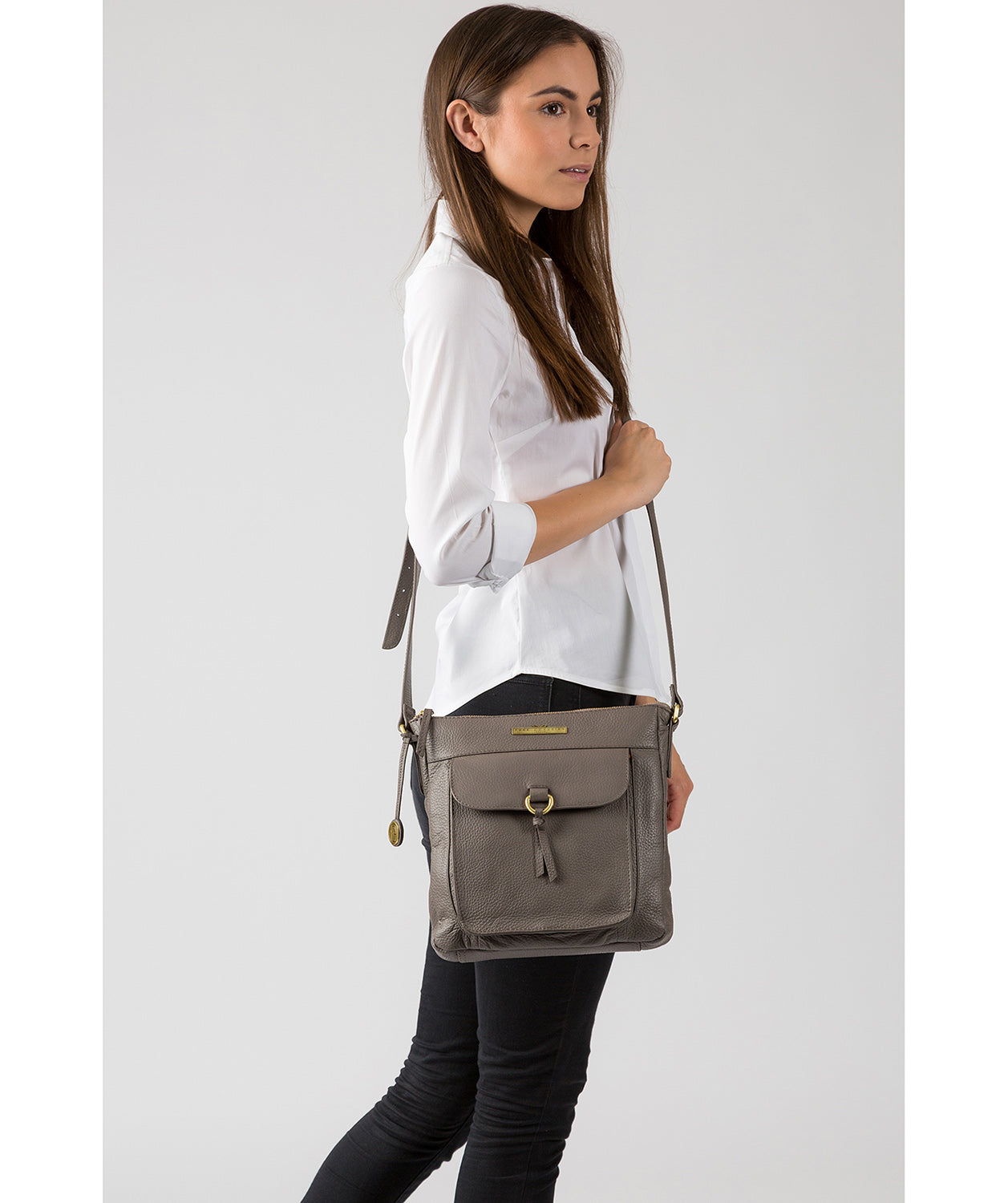 'Caroline' Grey Leather Cross Body Bag image 2