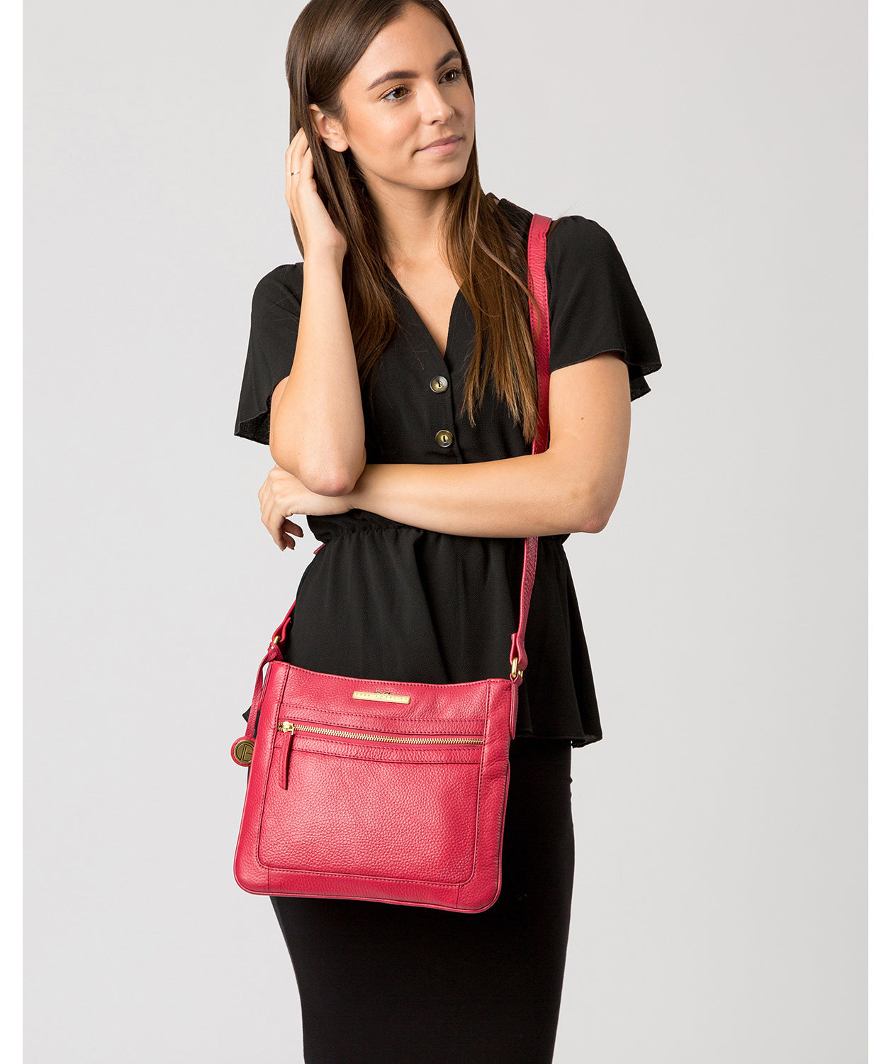 'Lily' Berry Leather Cross Body Bag