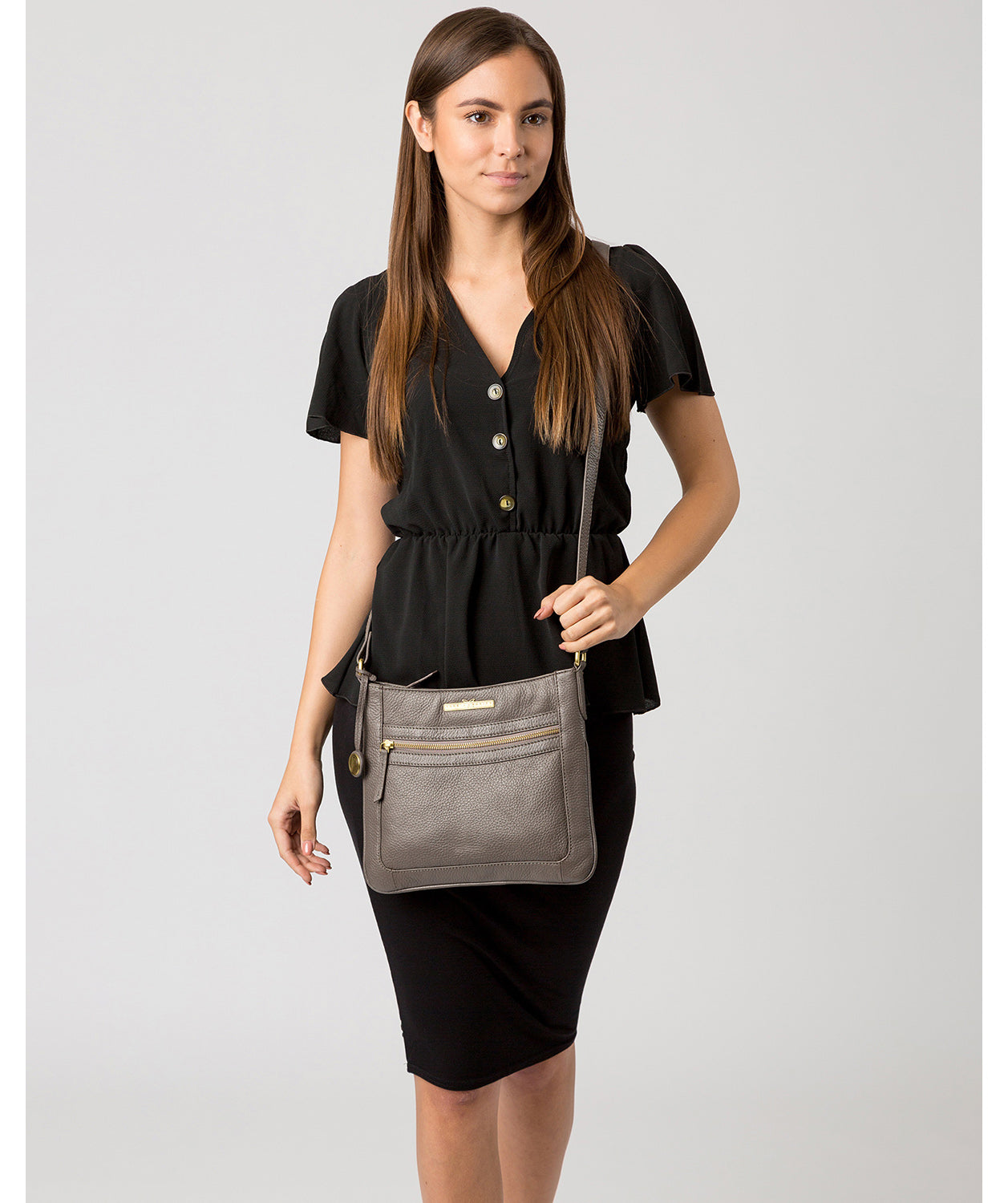 'Lily' Grey Leather Cross Body Bag image 2