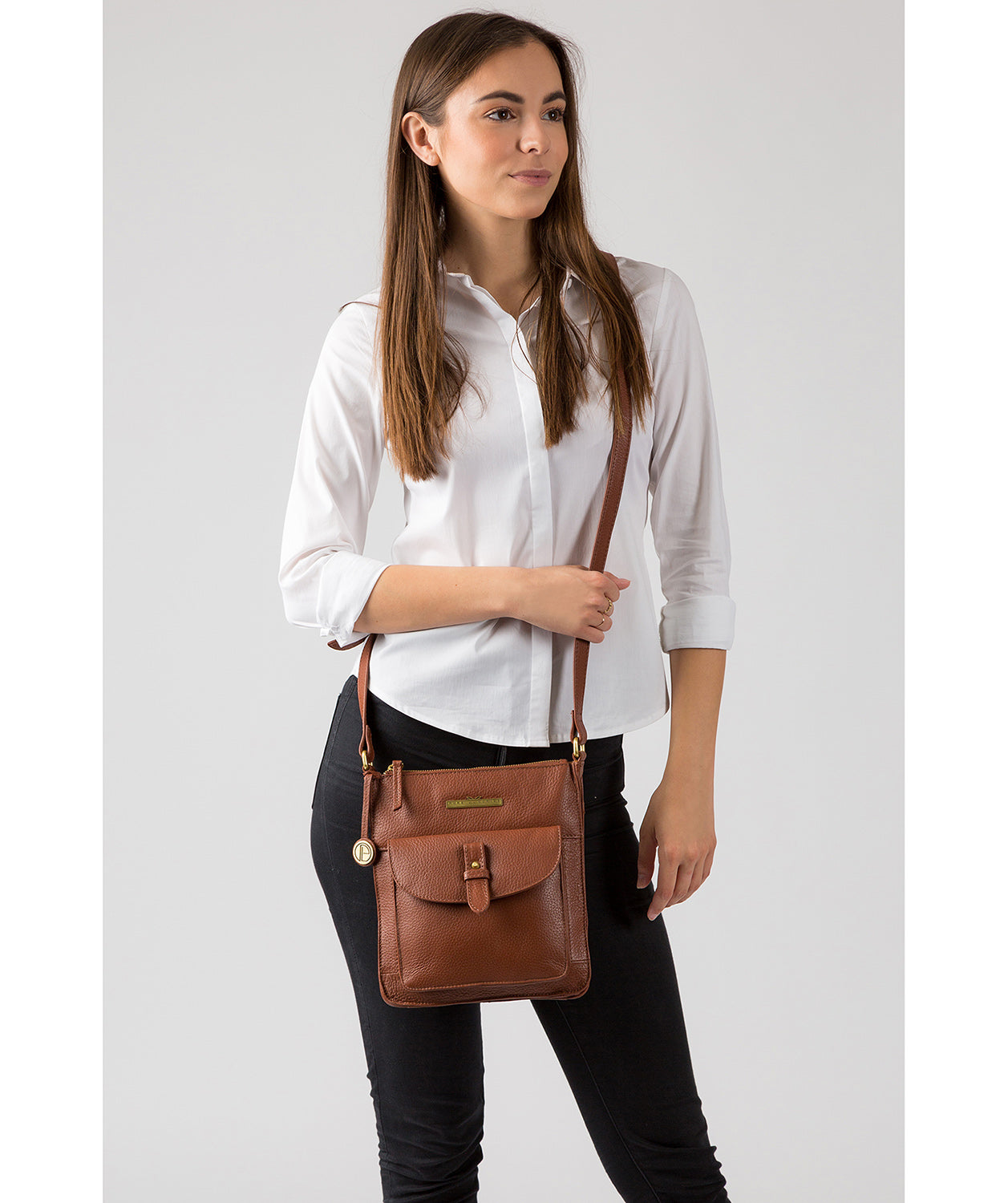 'Kaede' Dark Tan Quality Leather Cross-Body Bag
image 2