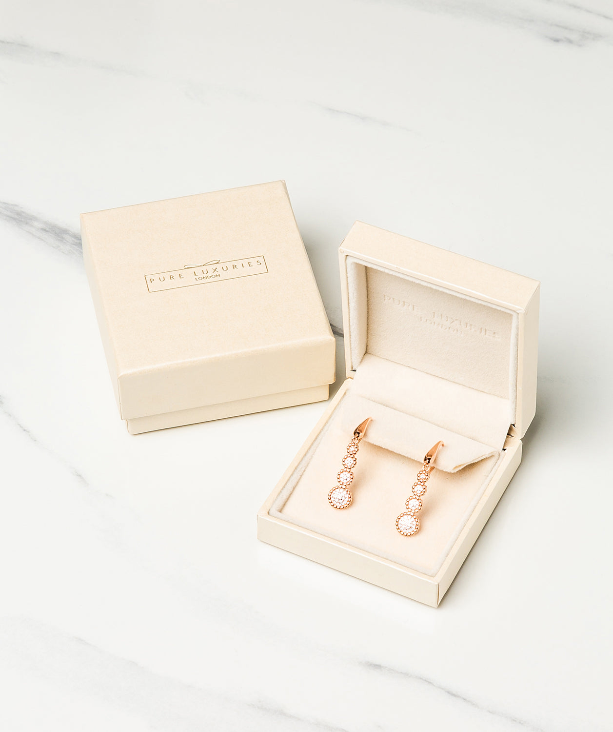 Gift Packaged 'Vezzana' 18ct Rose Gold Plated 925 Silver Tiered Cubic Zirconia Earrings