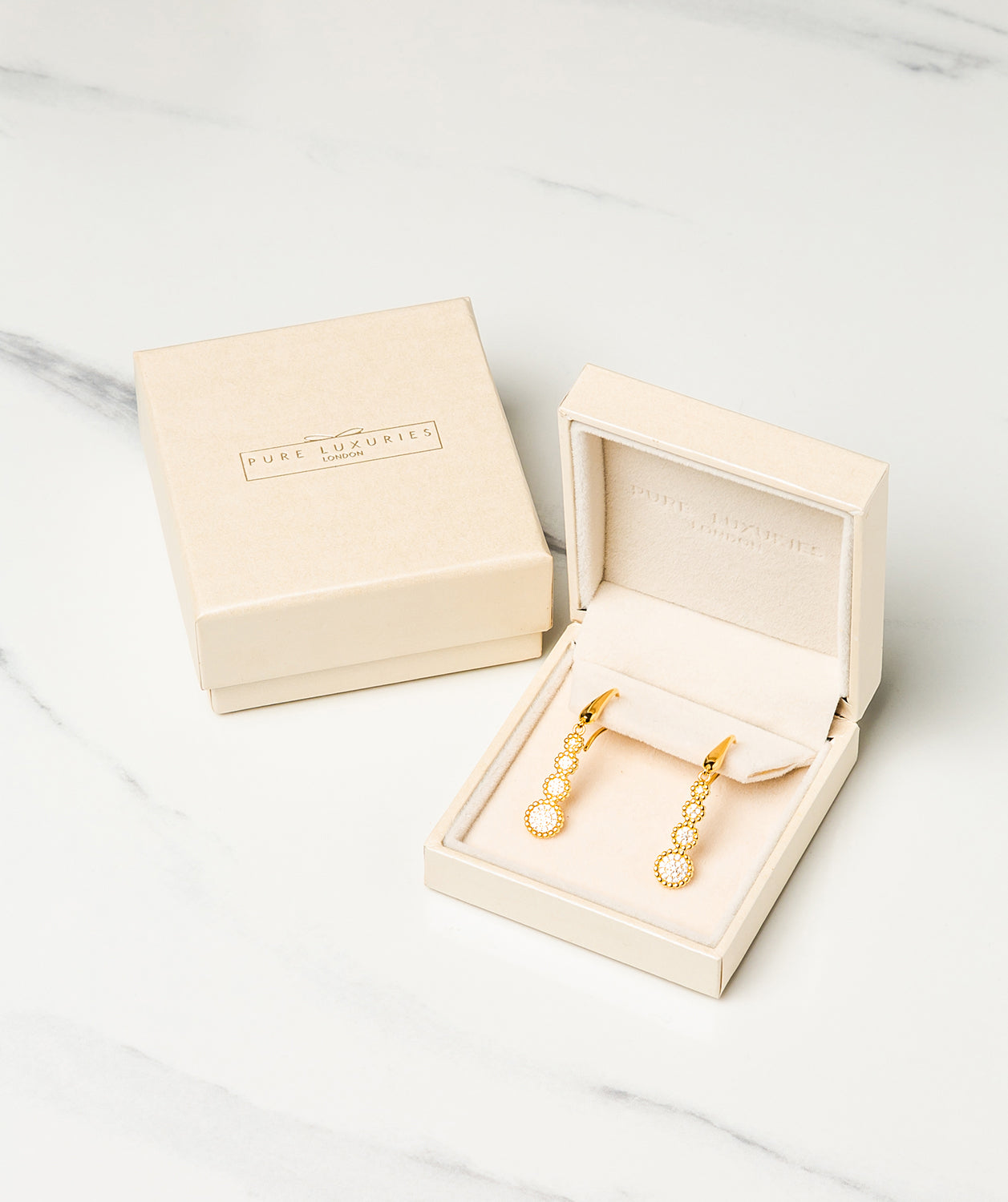 Gift Packaged 'Vezzana' 18ct Yellow Gold Plated 925 Silver Tiered Cubic Zirconia Earrings