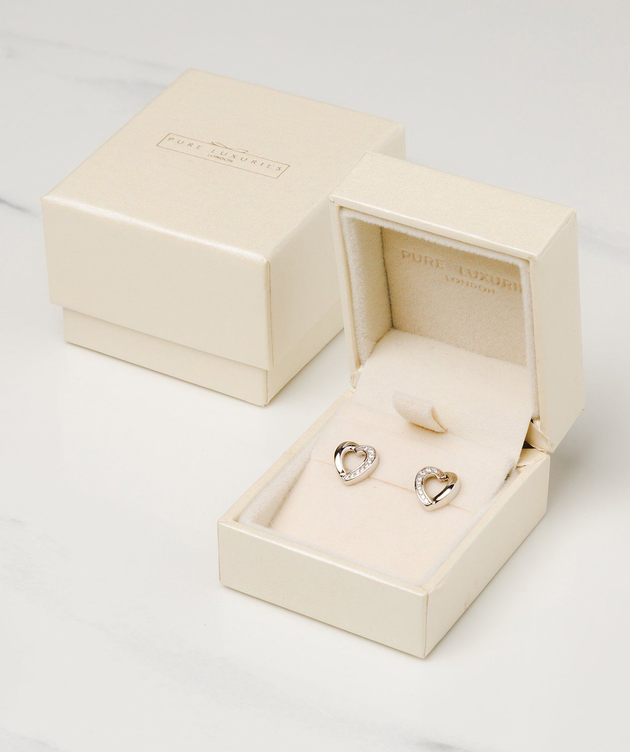 Gift Packaged 'Viviane' Rhodium 925 Silver Heart Earrings