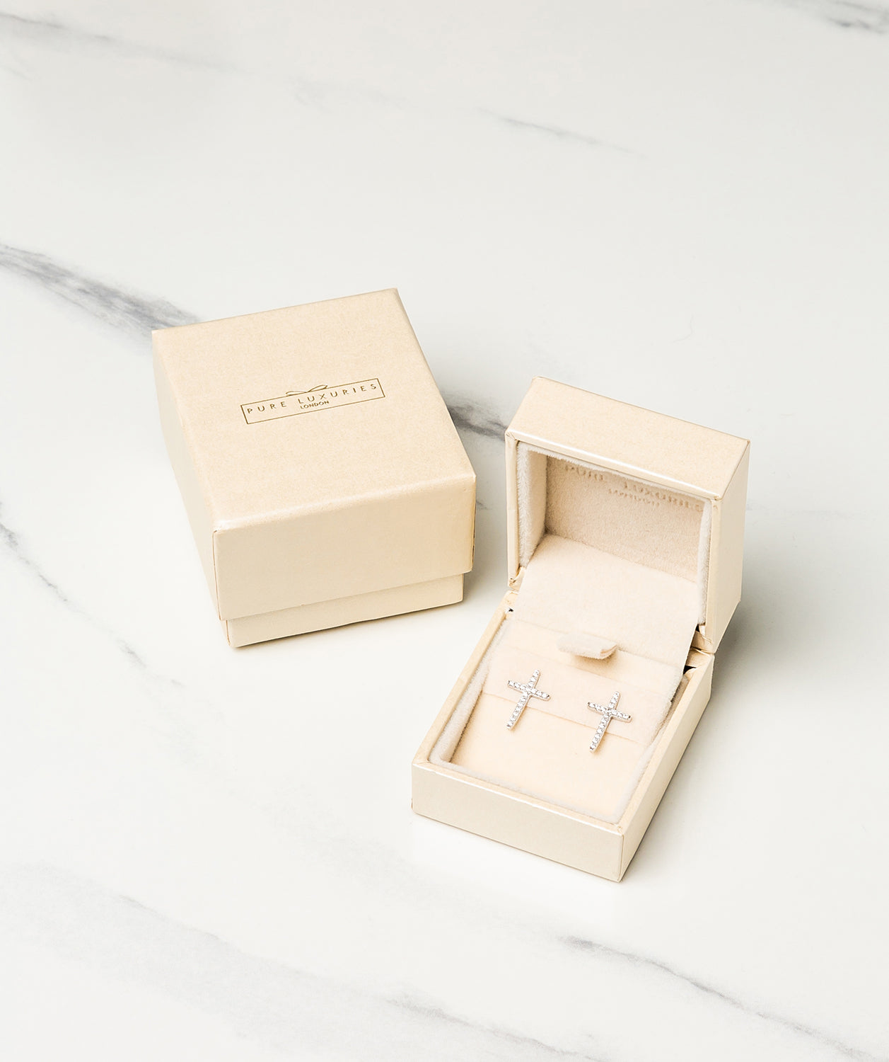 Gift Packaged 'Strand' 925 Silver & Cubic Zirconia Cross Earrings