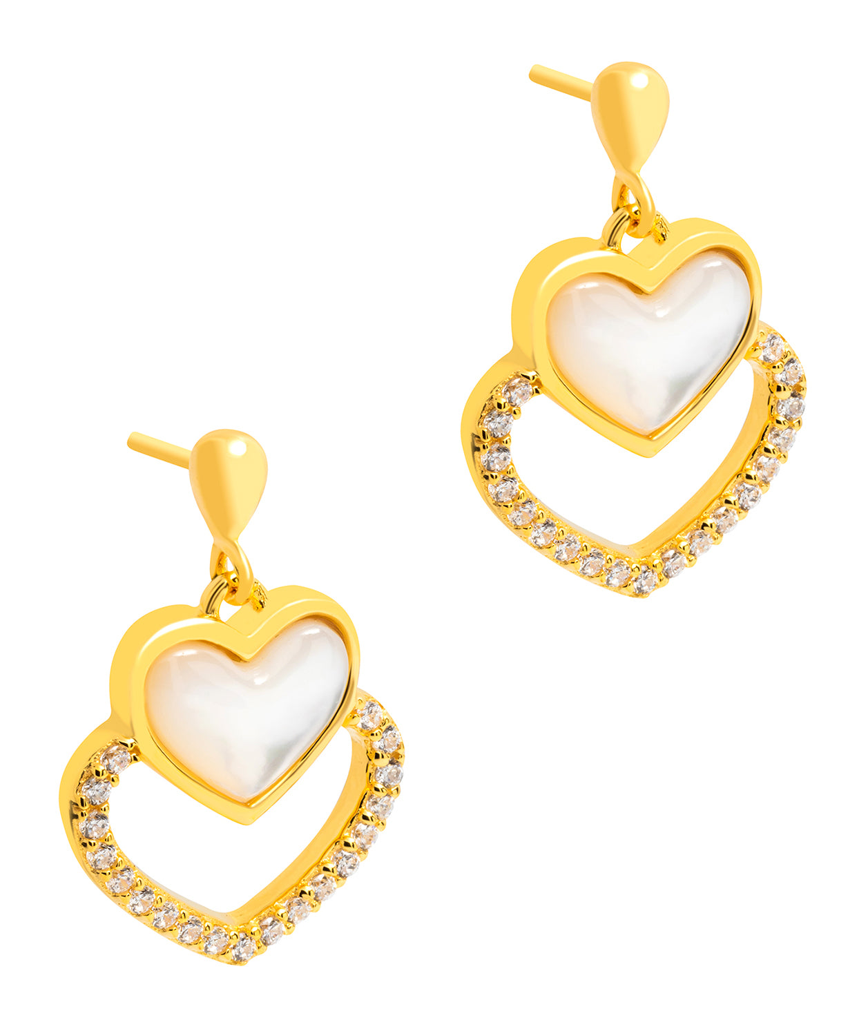 Gift Packaged 'Galli' 18ct Yellow Gold Plated 925 Silver & Shell Pearl Heart Earrings
