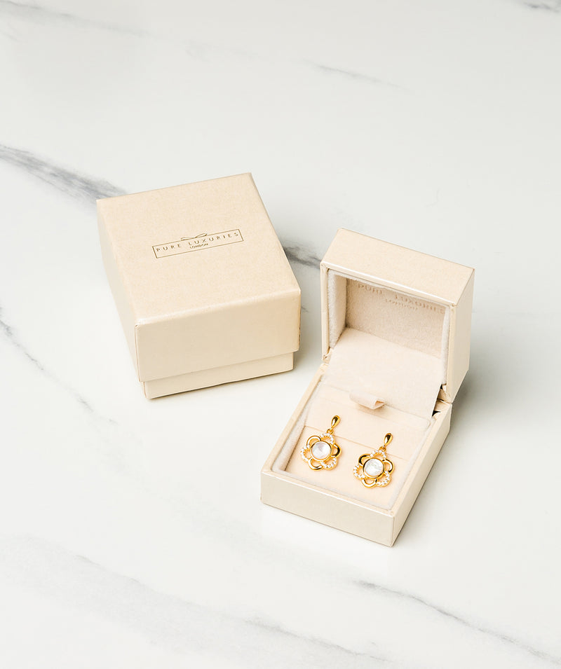 Gift Packaged 'Asquith' 18ct Yellow Gold 925 Silver & Shell Pearl Sparkle Earrings