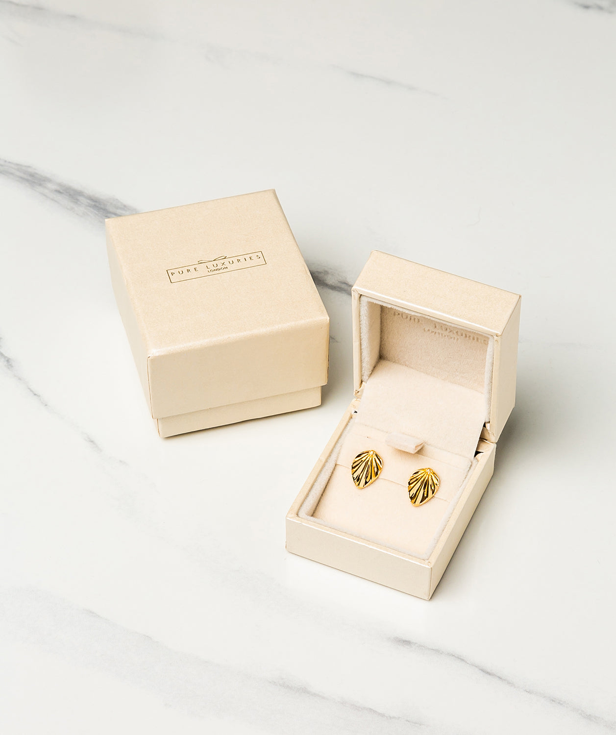 Gift Packaged 'Gsell' 18ct Yellow Gold Plated 925 Silver Leaf Design Stud Earrings
