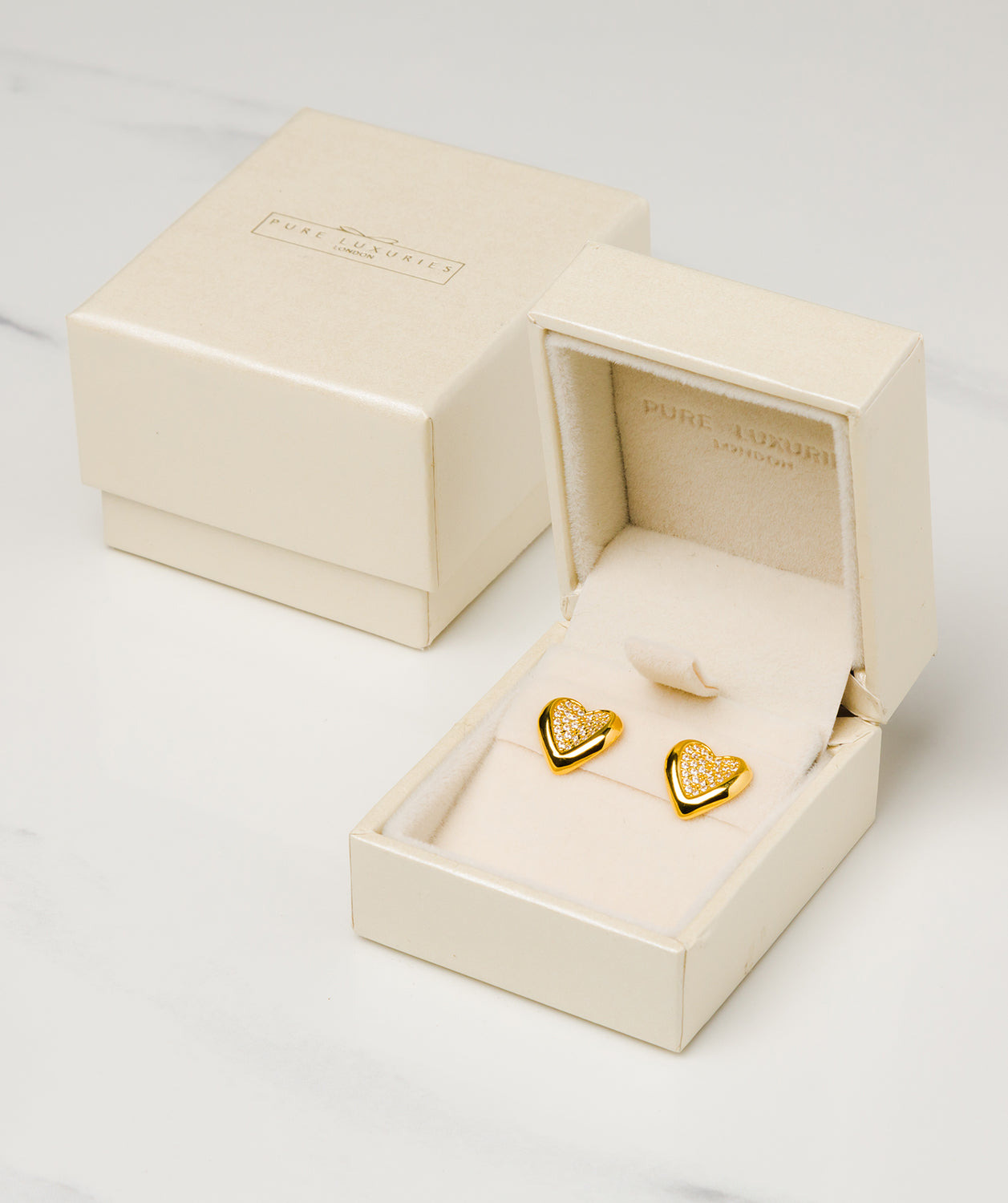 'Nadia' Yellow Gold Plated Sterling Silver Heart Earrings Pure Luxuries London