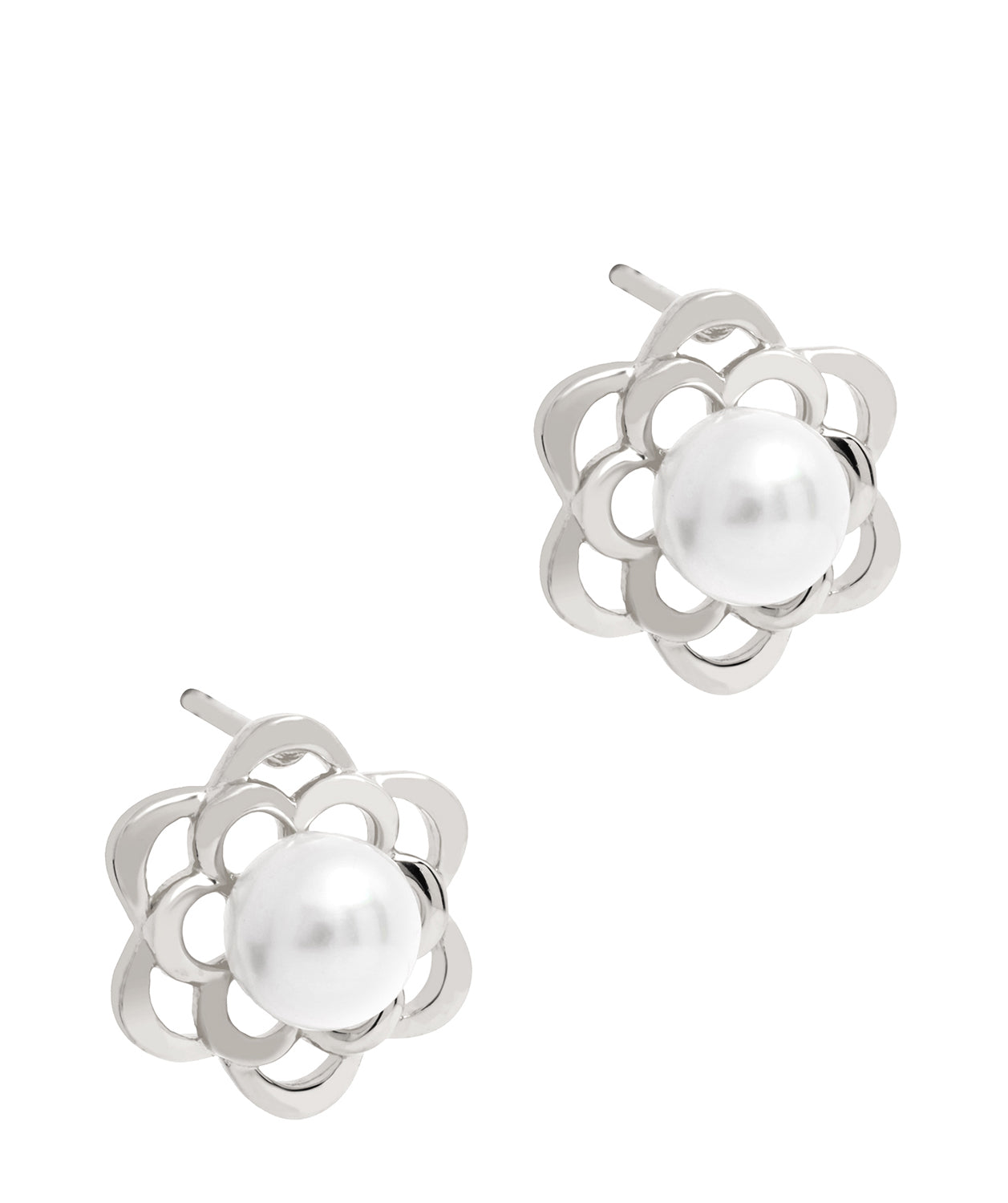 Gift Packaged 'Heeb' Rhodium Plated 925 Silver and Freshwater Pearl Flower Stud Earrings