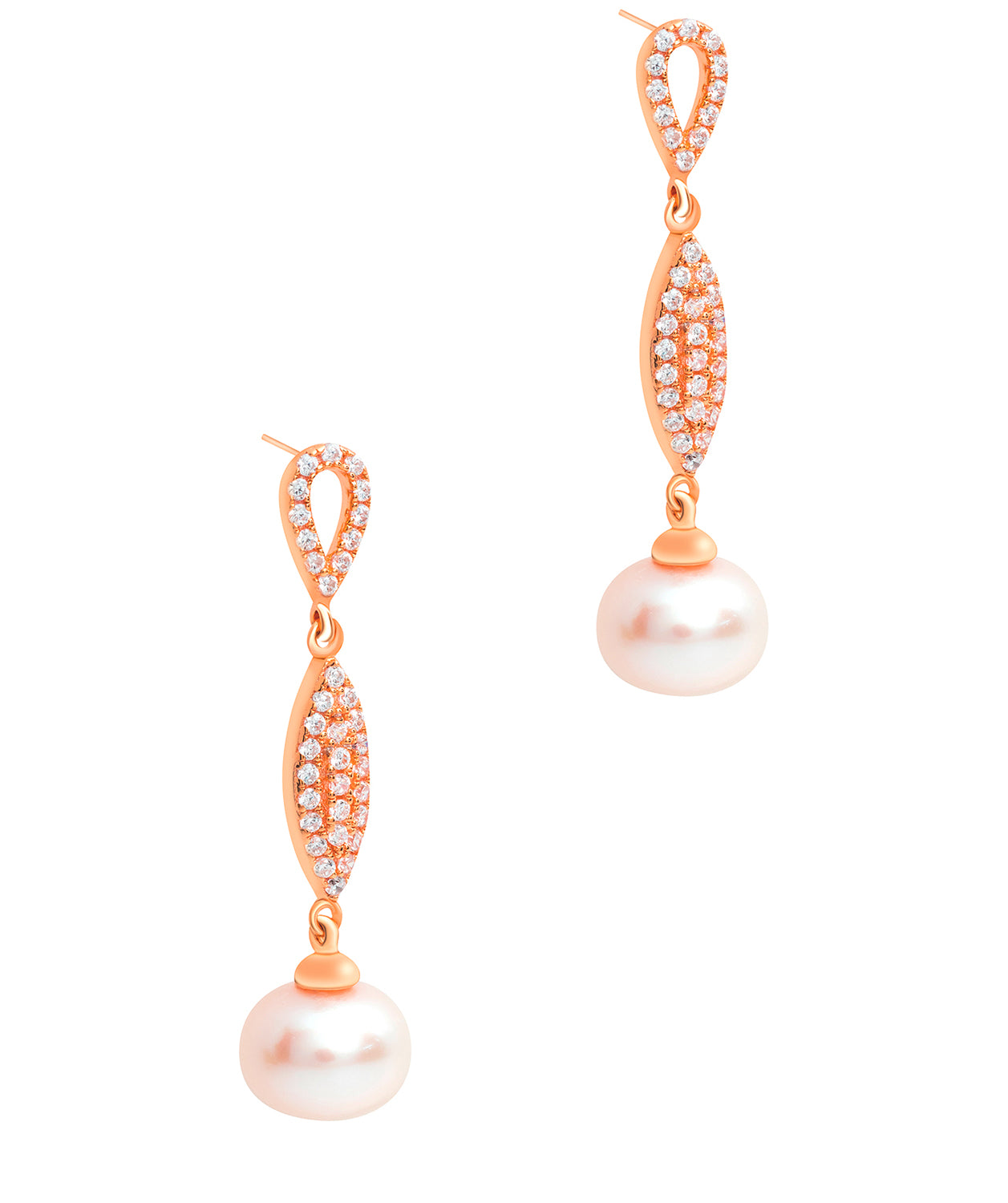 Gift Packaged 'Montagu' 18ct Rose Gold Plated 925 Silver, Freshwater Pearl & Cubic Zirconia Drop Earrings