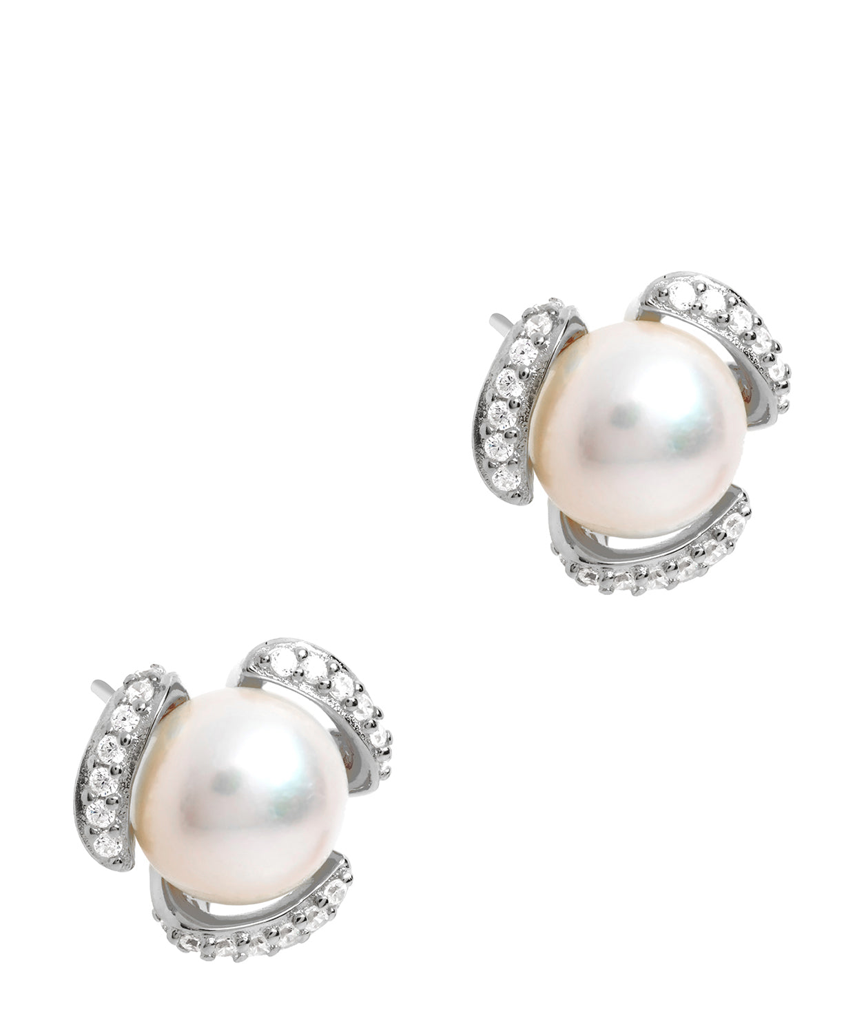 Gift Packaged 'Kadis' Rhodium Plated 925 Silver and Freshwater Pearl Stud Earrings