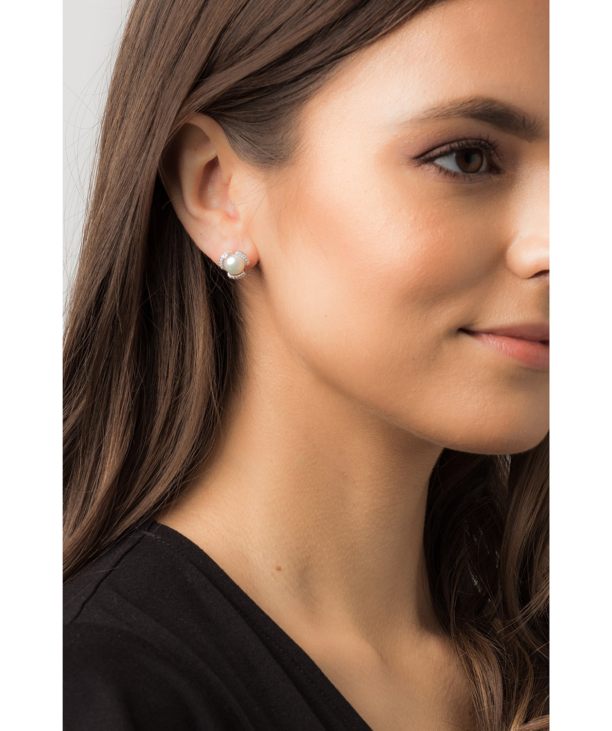 Gift Packaged 'Kadis' Rhodium Plated 925 Silver and Freshwater Pearl Stud Earrings