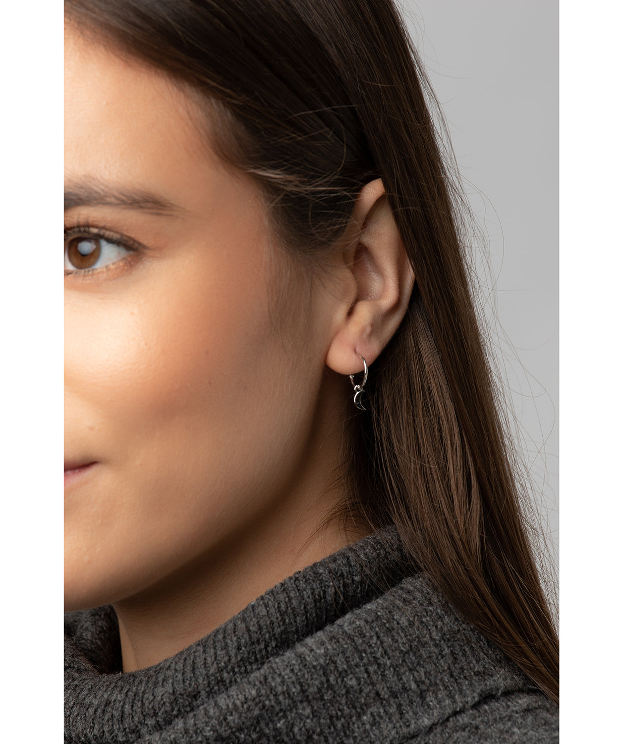 Gift Packaged 'Jacqueline' Rhodium Plated 925 Silver Star & Moon Hoop Earrings