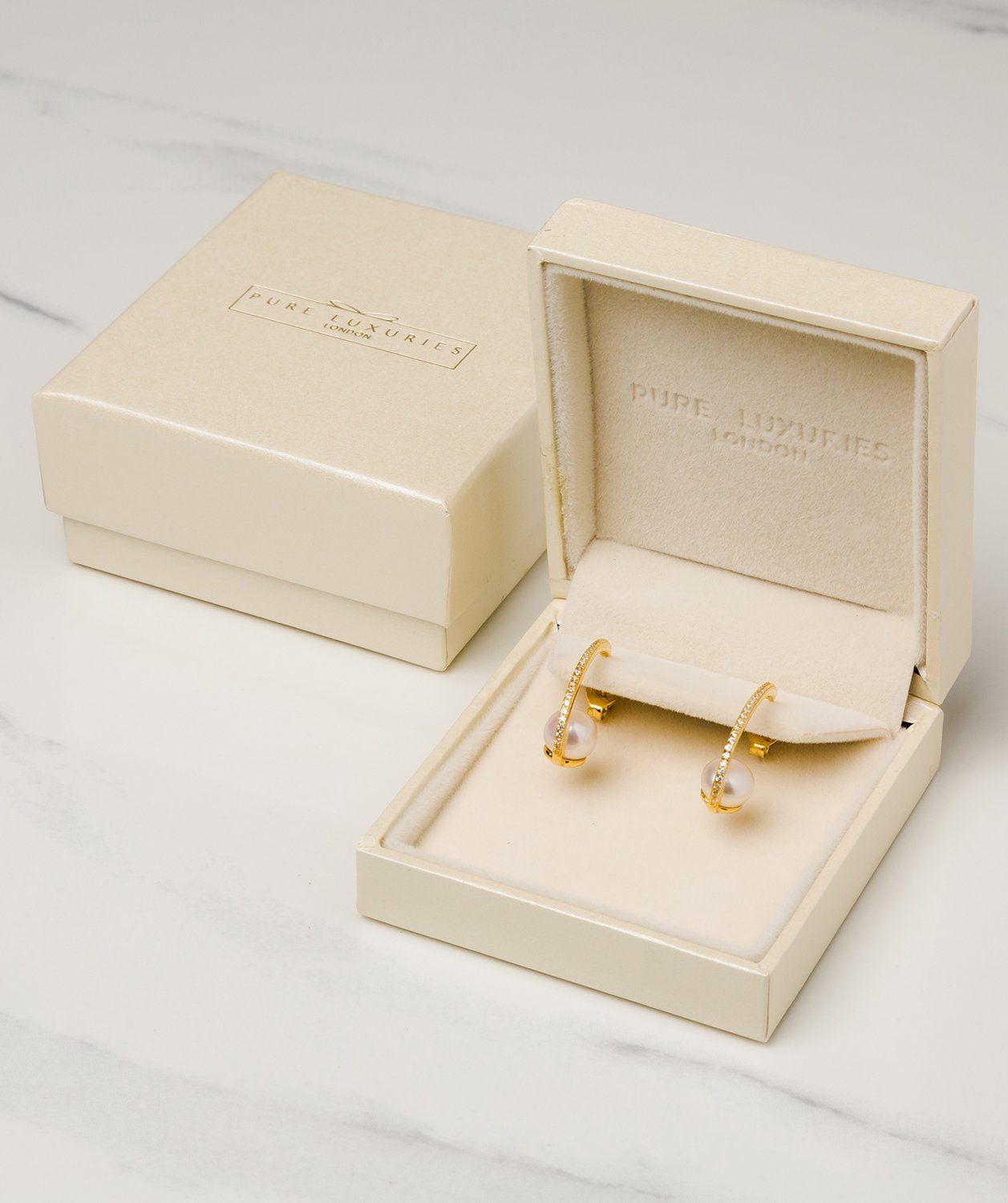 Gift Packaged 'Leroux' 18ct Yellow Gold Plated 925 Silver Hanging Freshwater Pearl Earrings