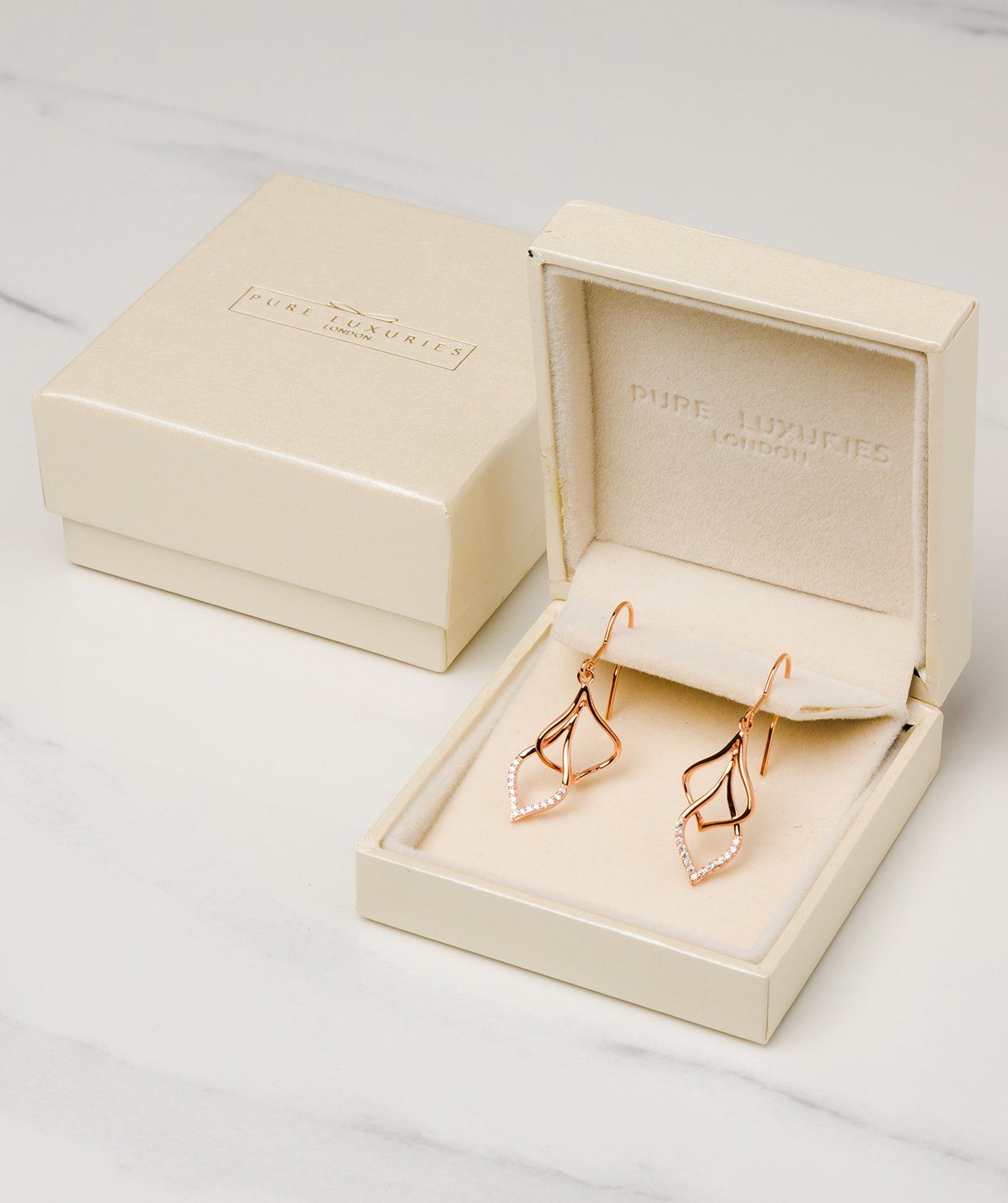 Copy of 'Yanet' 18ct Rose Gold Plated 925 Silver Hanging and Cubic Zirconia Teardrops Earrings Pure Luxuries London