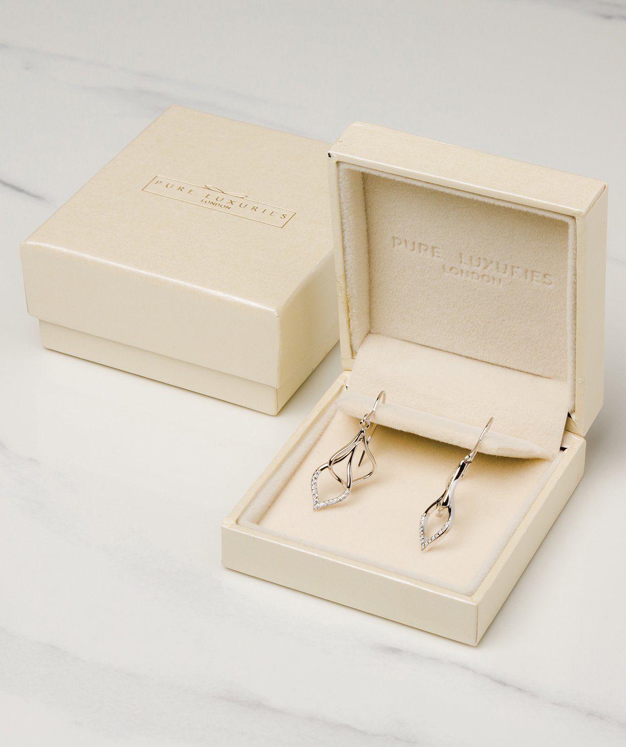 Gift Packaged 'Yanet' Rhodium Plated 925 Silver and Cubic Zirconia Hanging Teardrops Earrings