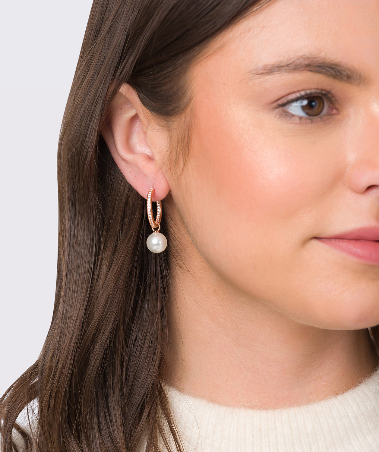 Gift Packaged 'Noemie' 18 Rose Gold Plated 925 Silver & Freshwater Pearl Hoop Earrings