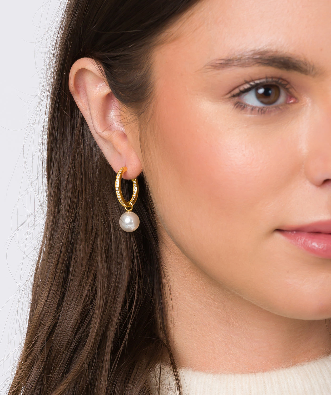 Gift Packaged 'Noemie' 18 Yellow Gold Plated 925 Silver & Freshwater Pearl Hoop Earrings