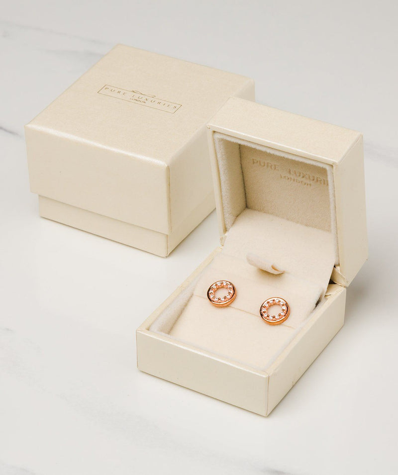 'Cezanne' 18ct Rose Gold plated 925 Silver with Cubic Zirconia Circle Earrings Pure Luxuries London